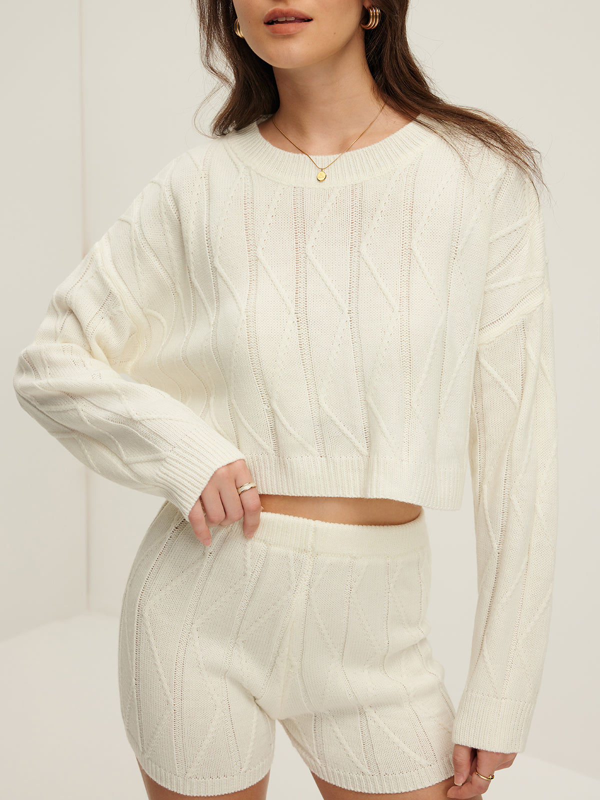 Plain Cozy Cable Sweater Co-ords