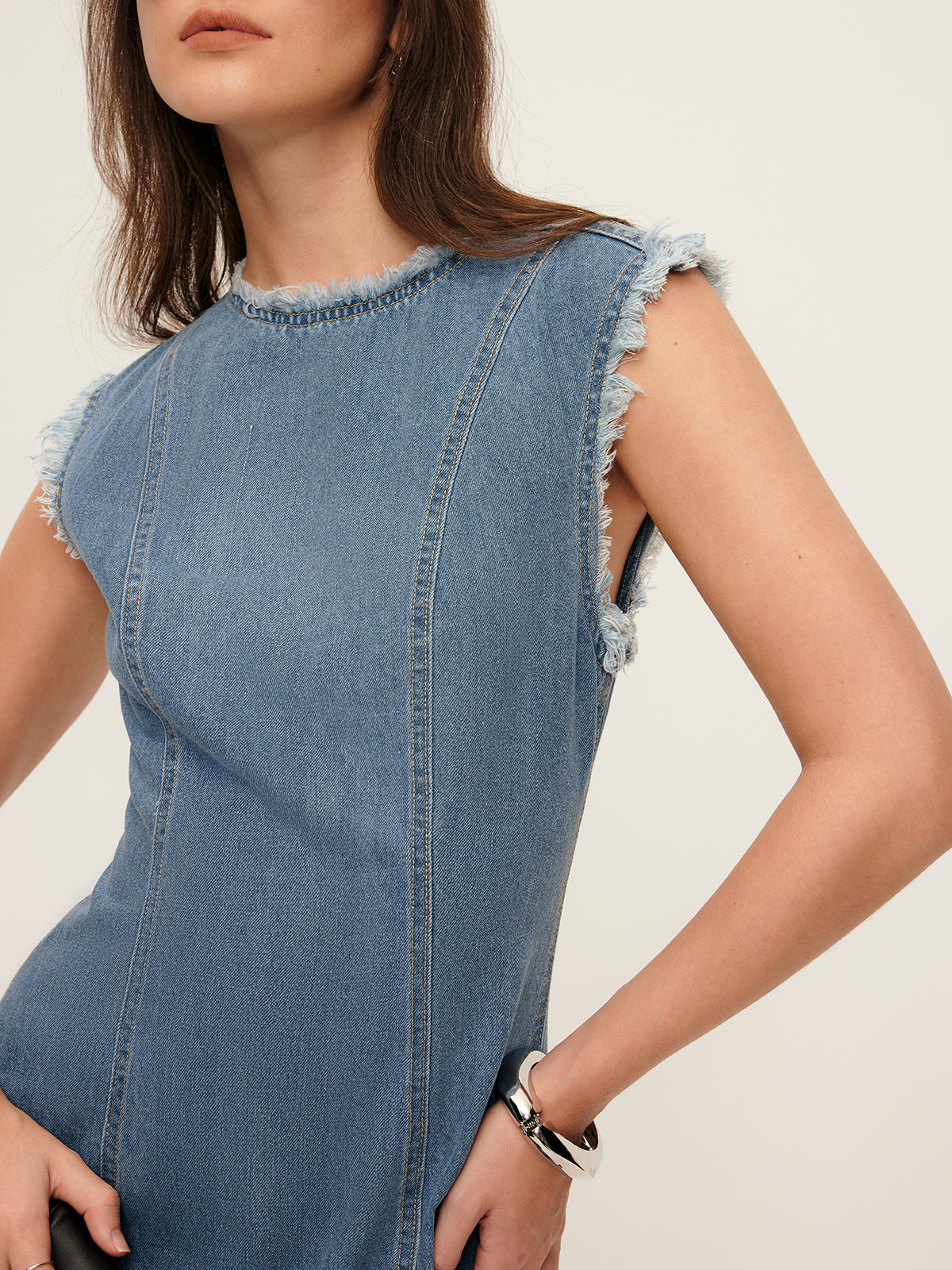 Raw Piping Denim Tank Dress