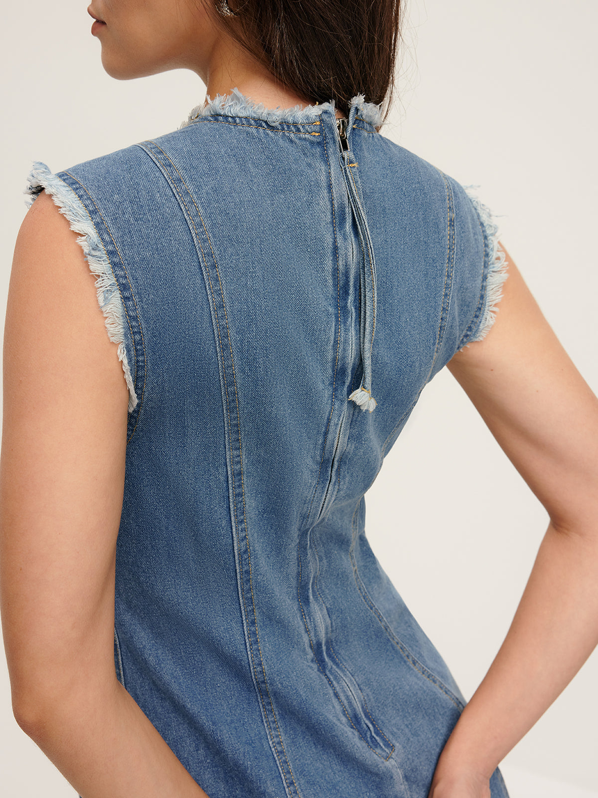 Raw Piping Denim Tank Dress