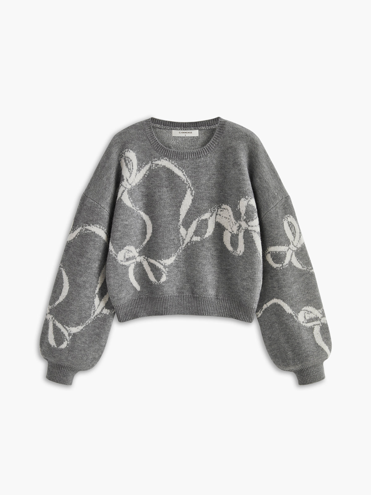 Bow Printed Loose Pullover Sweater