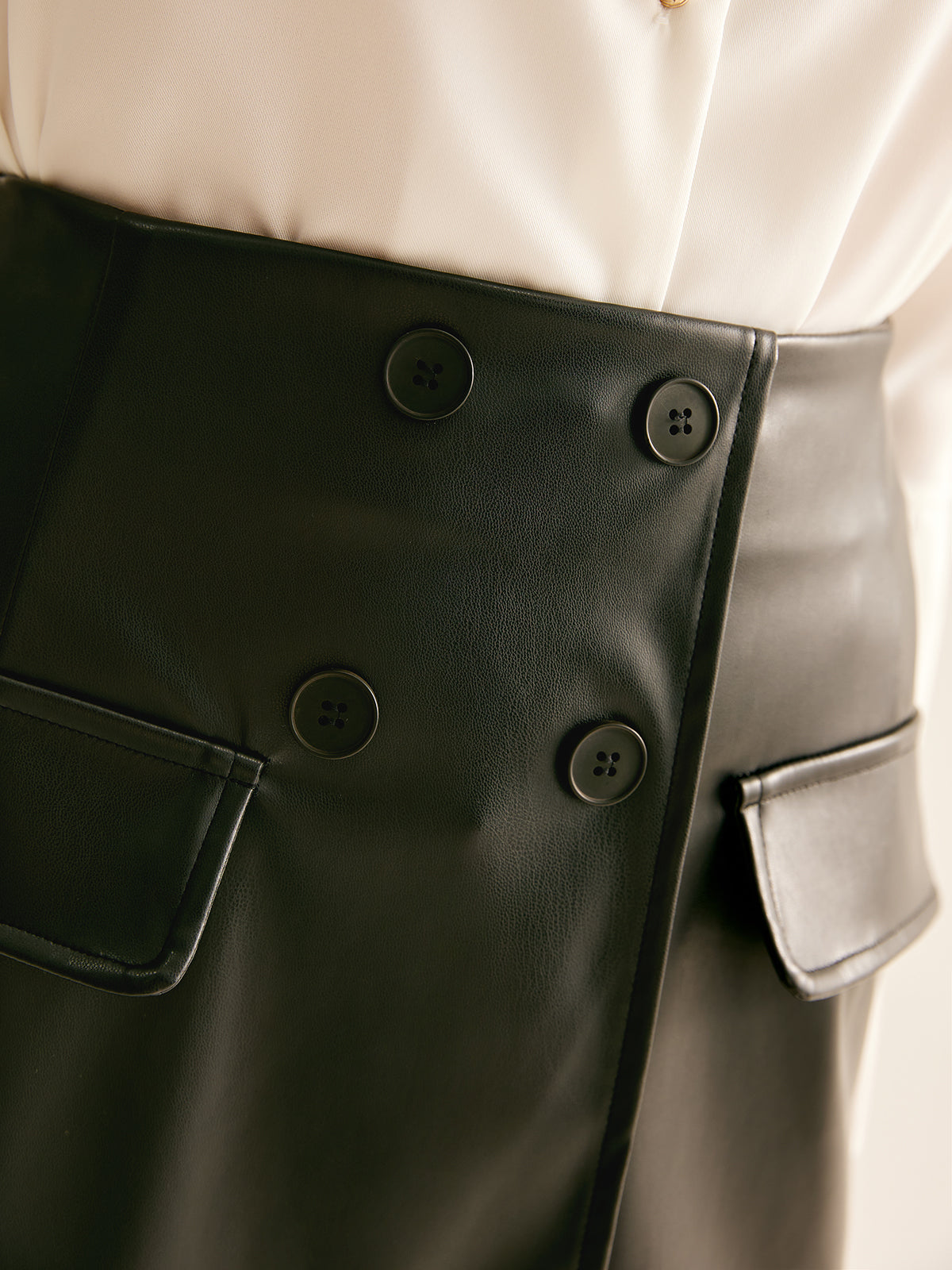 Asymmetrical Button Zipper PU Skirt