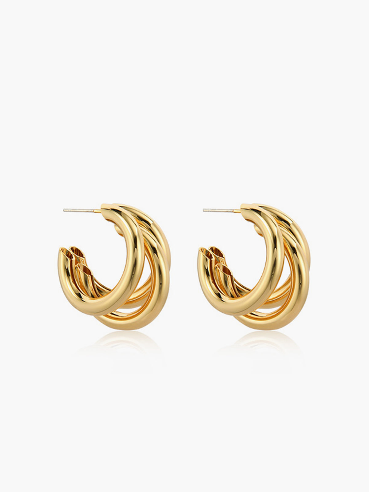 Triple Golden Hoop Stud Earrings