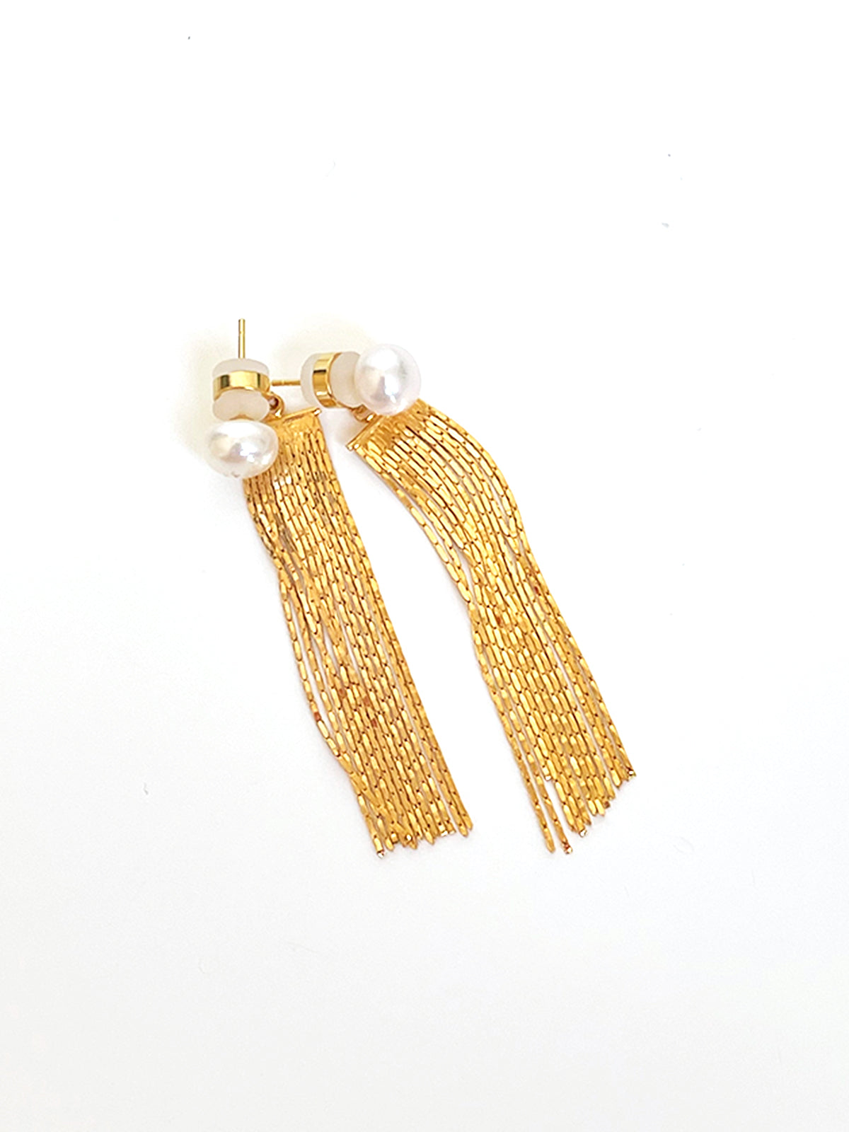 Golden Tassel Pearl Stud Earrings