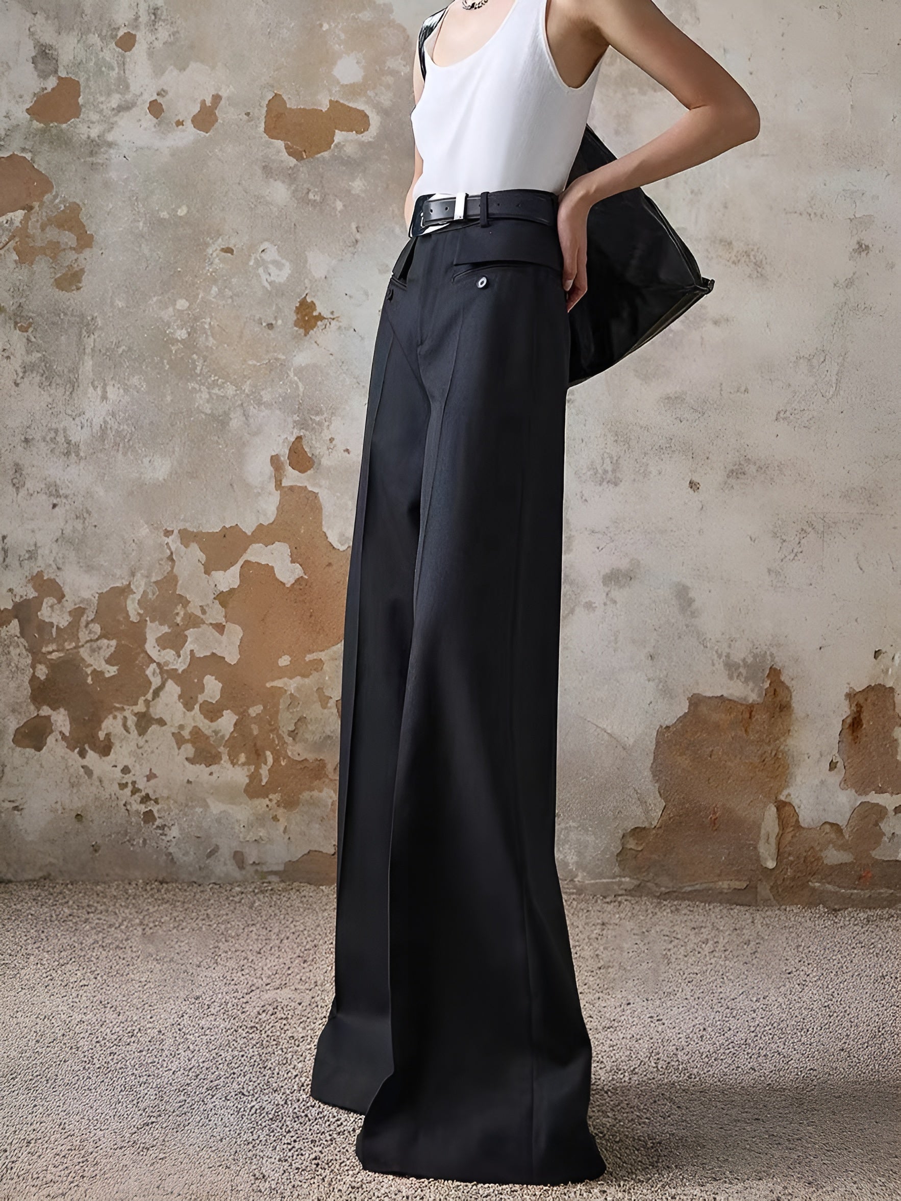 High-Waist Piping Bell Pants Without Belt