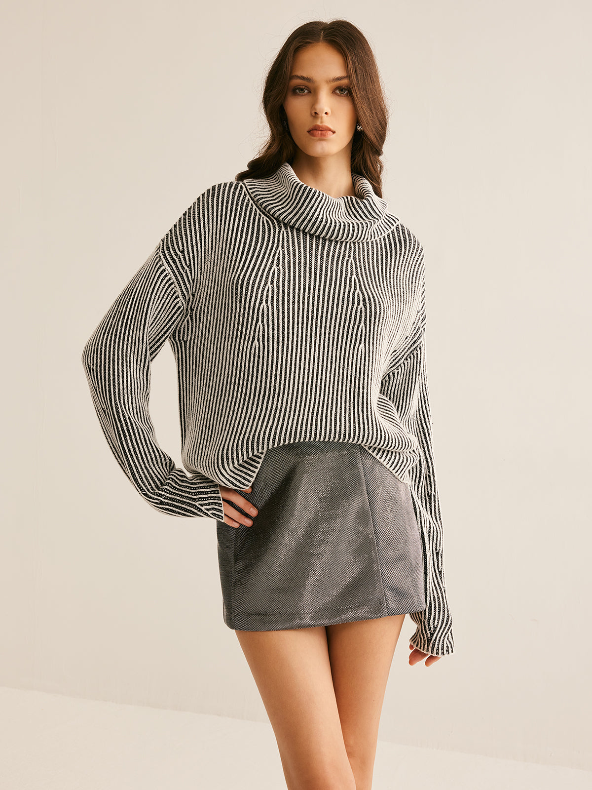 Pinstripe Turtleneck Sweater