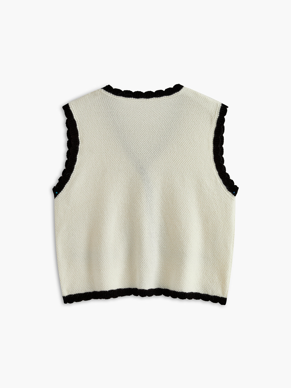 Contrast Wave Trim Breasted Sweater Vest