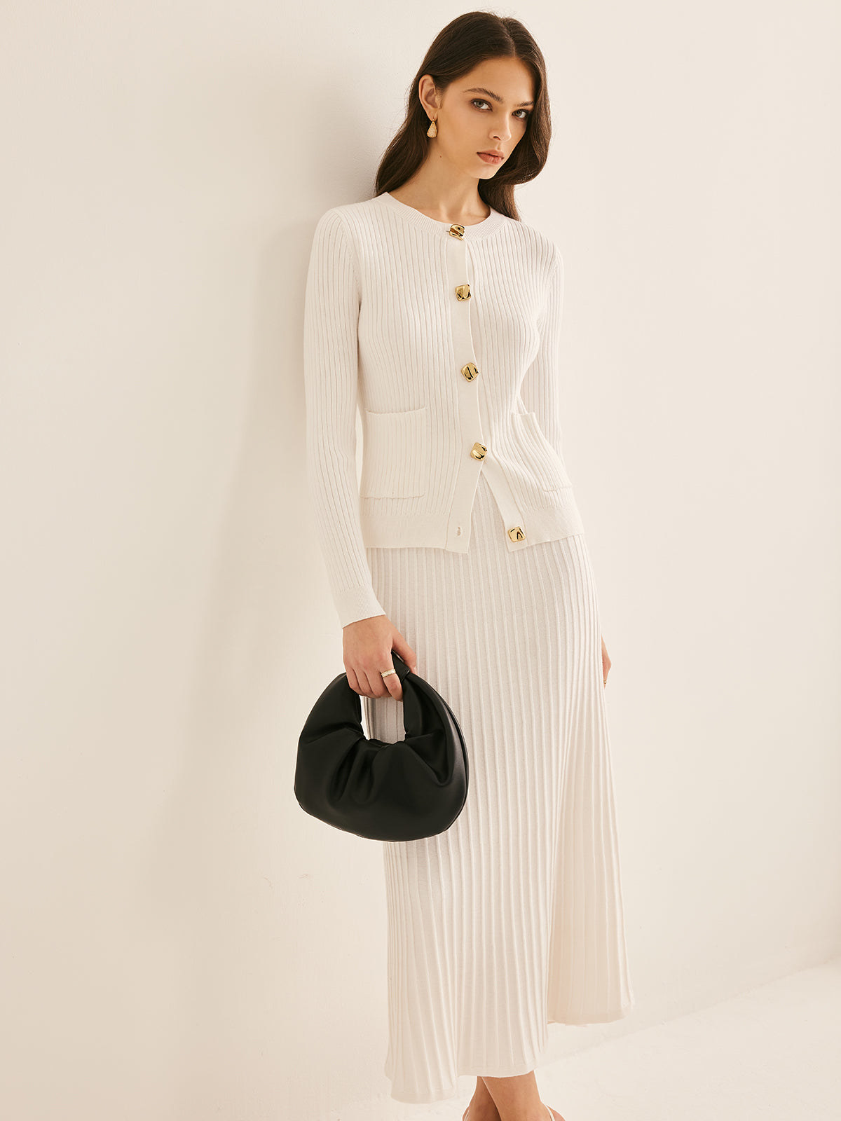 Elegant Button Pleated Sweater Co-ord