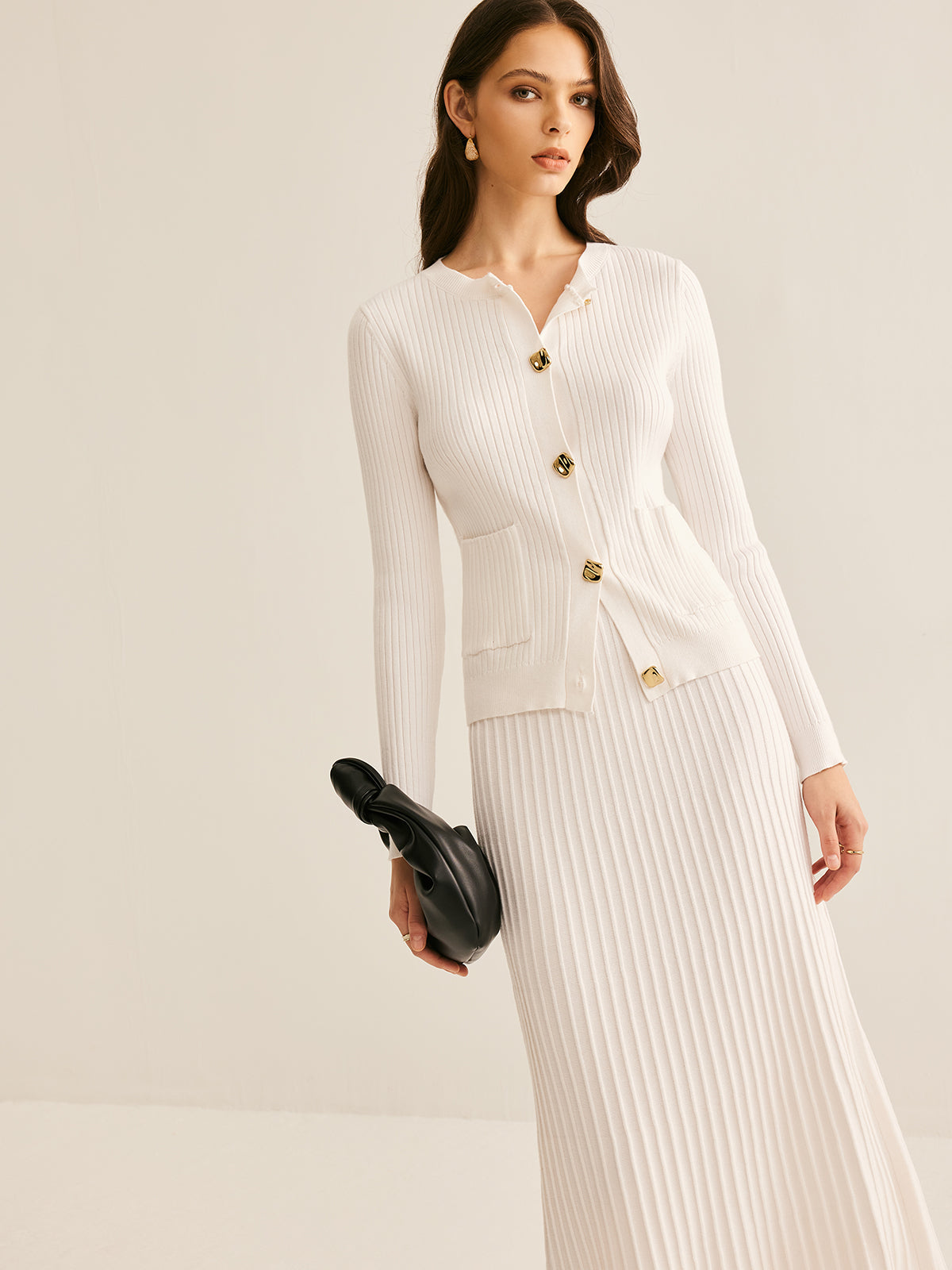 Elegant Button Pleated Sweater Co-ord