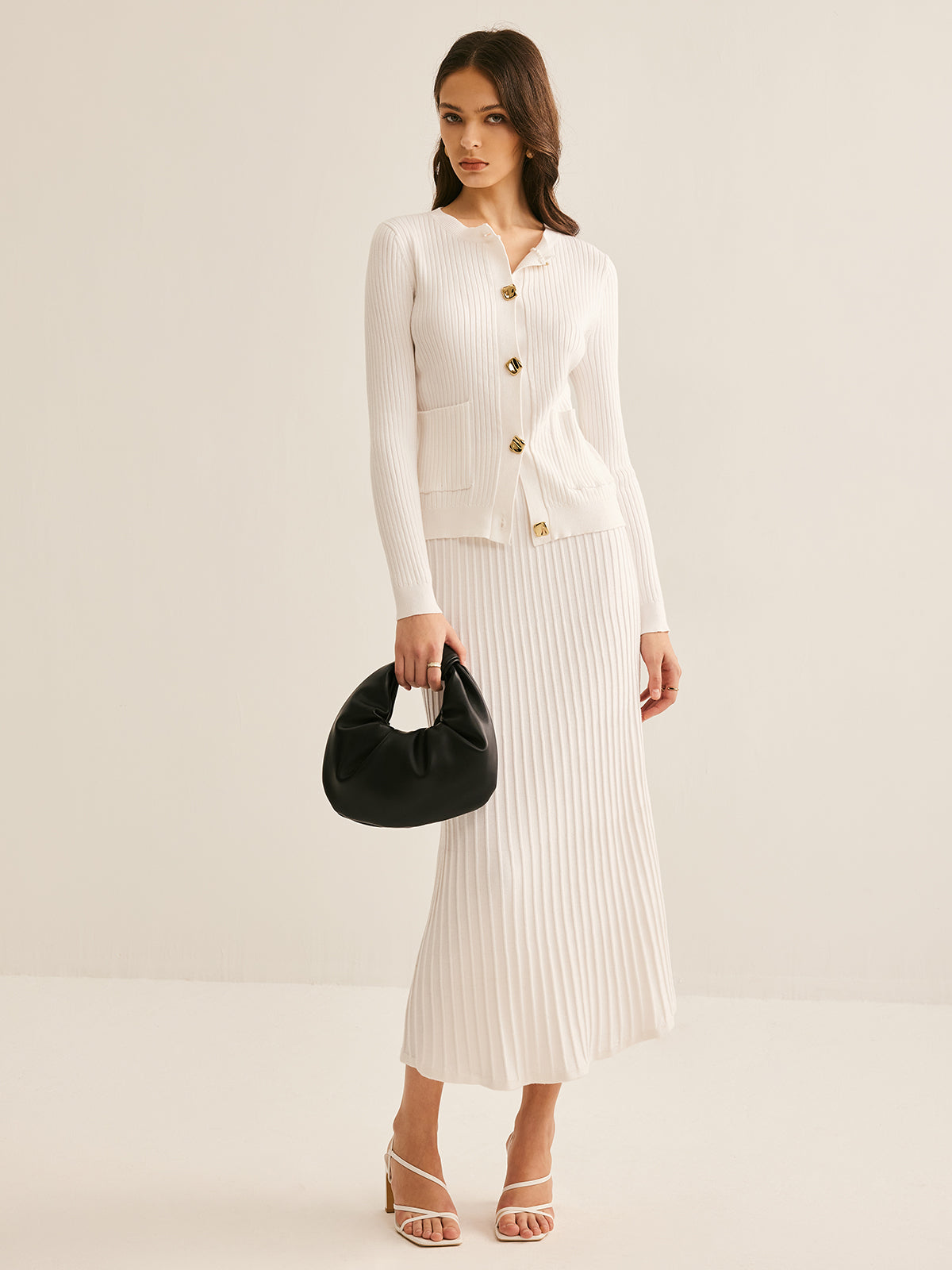 Elegant Button Pleated Sweater Co-ord