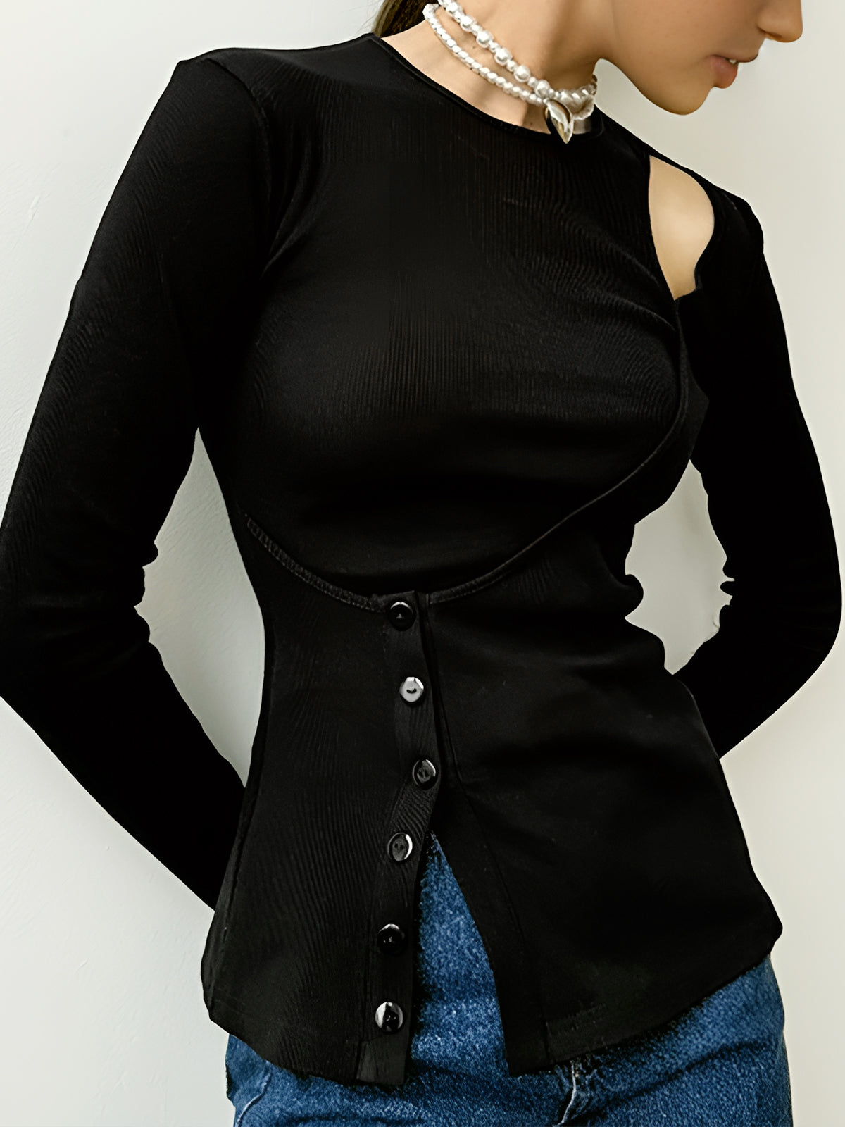 Cutout Panel Button Blouse