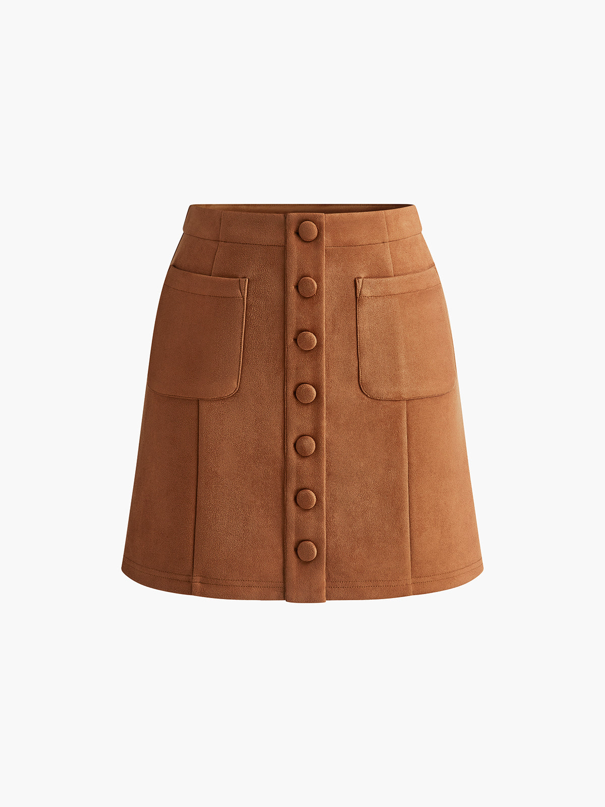 Breasted Pockets Faux Leather Skirt