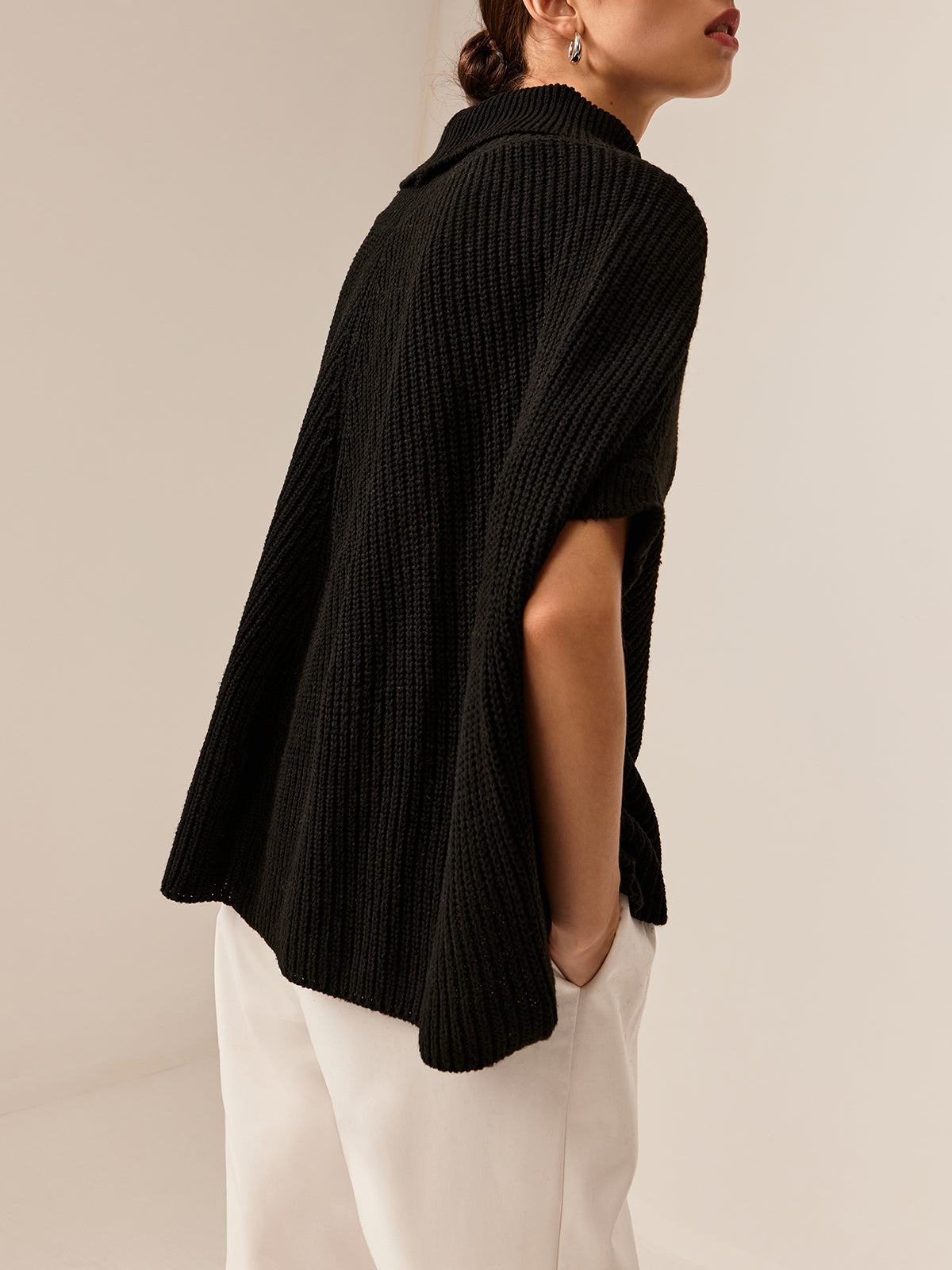 Turtleneck Half-Sleeve Sweater Without Belt