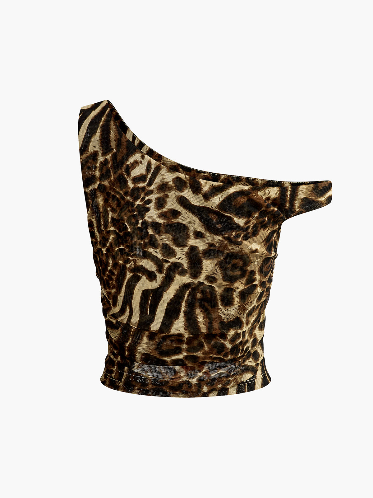 Asymmetrical Neck Leopard Printed Blouse