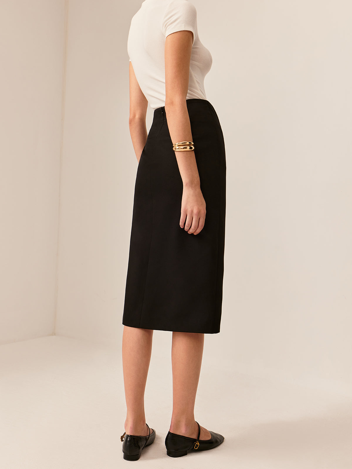 Metal-Detail Split Midi Skirt