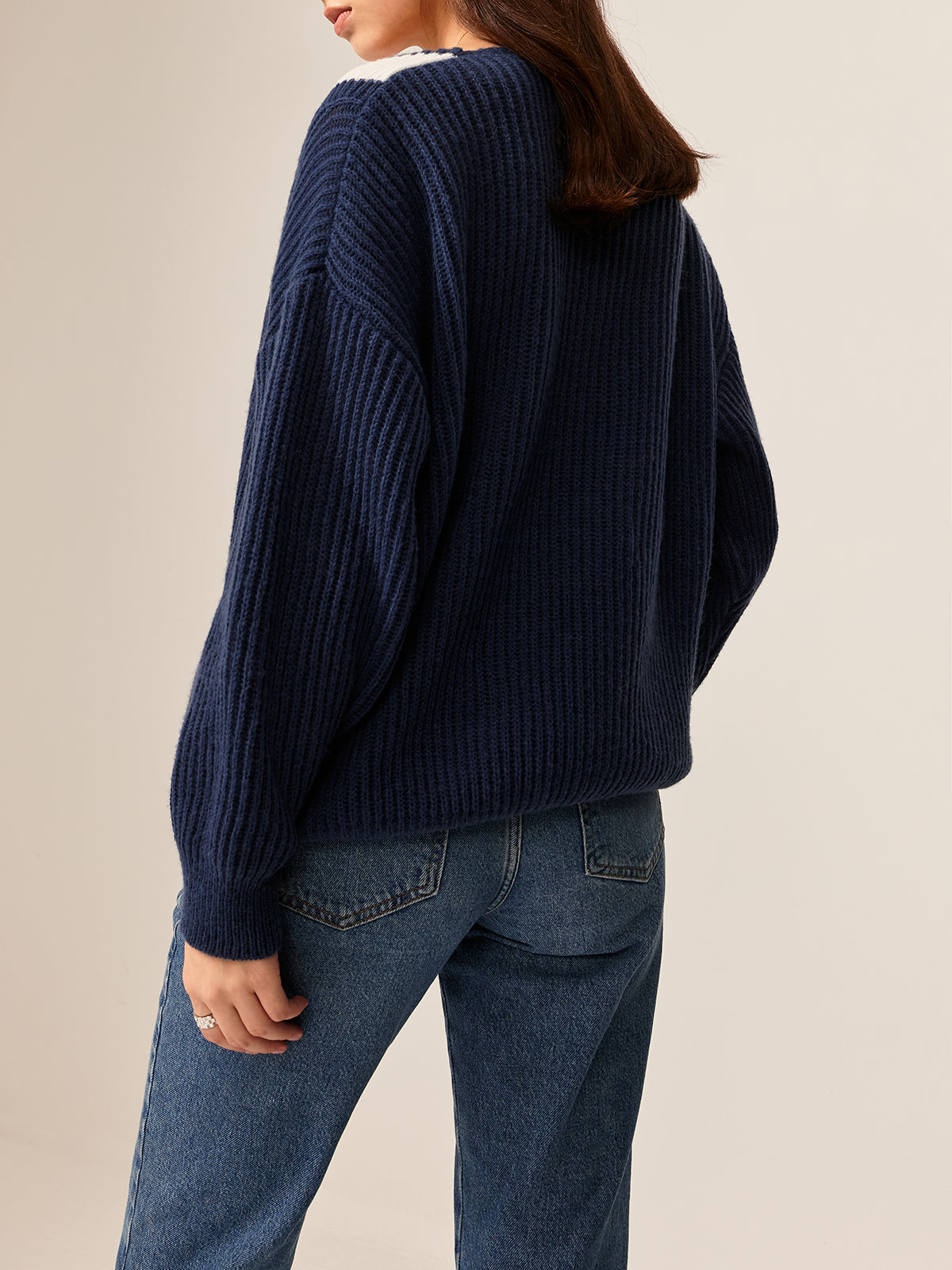 Contrast Binding Off-Shoulder Sweater