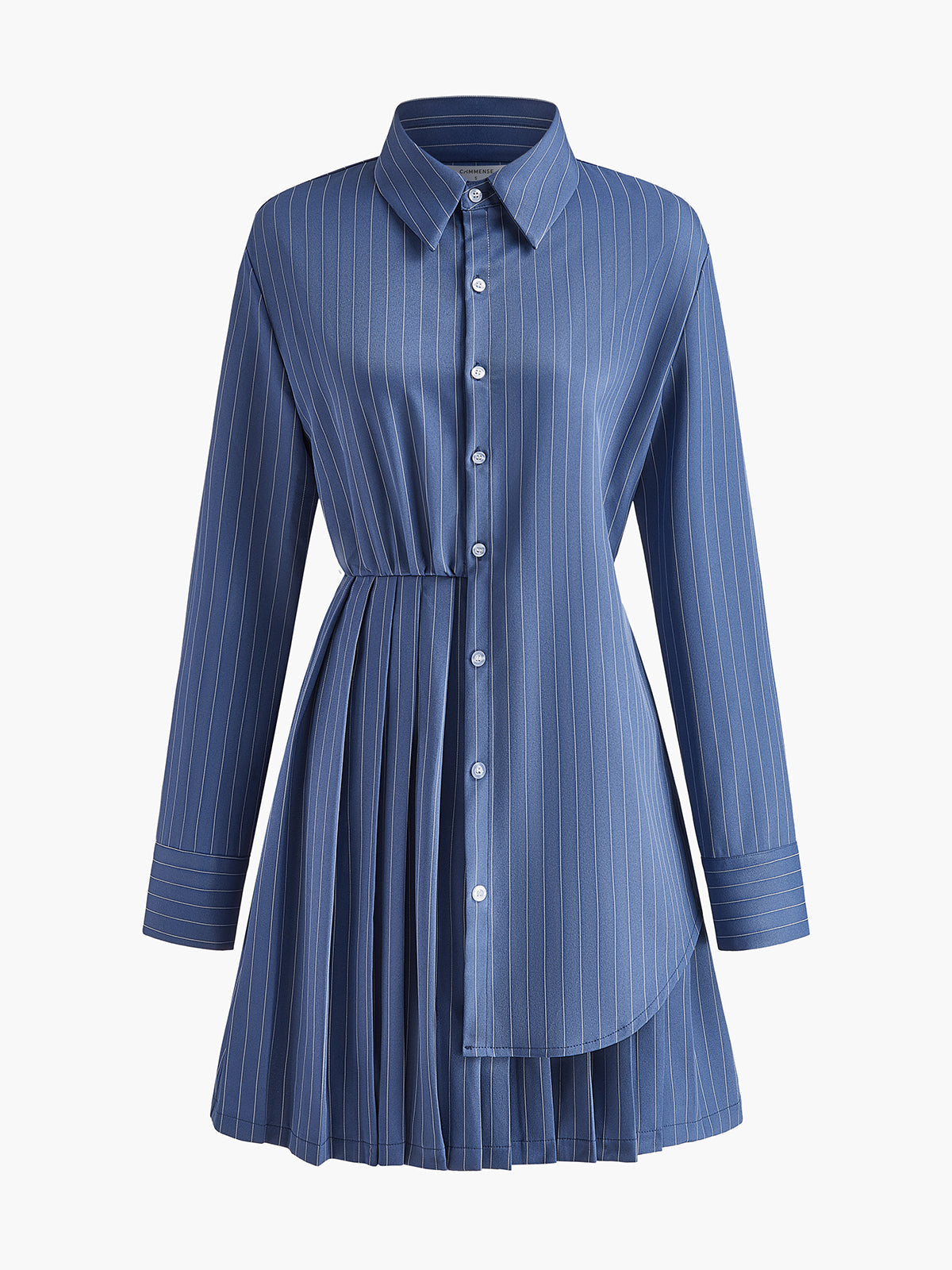 Asymmetrical Pinstripe Pleated Lapel Dress