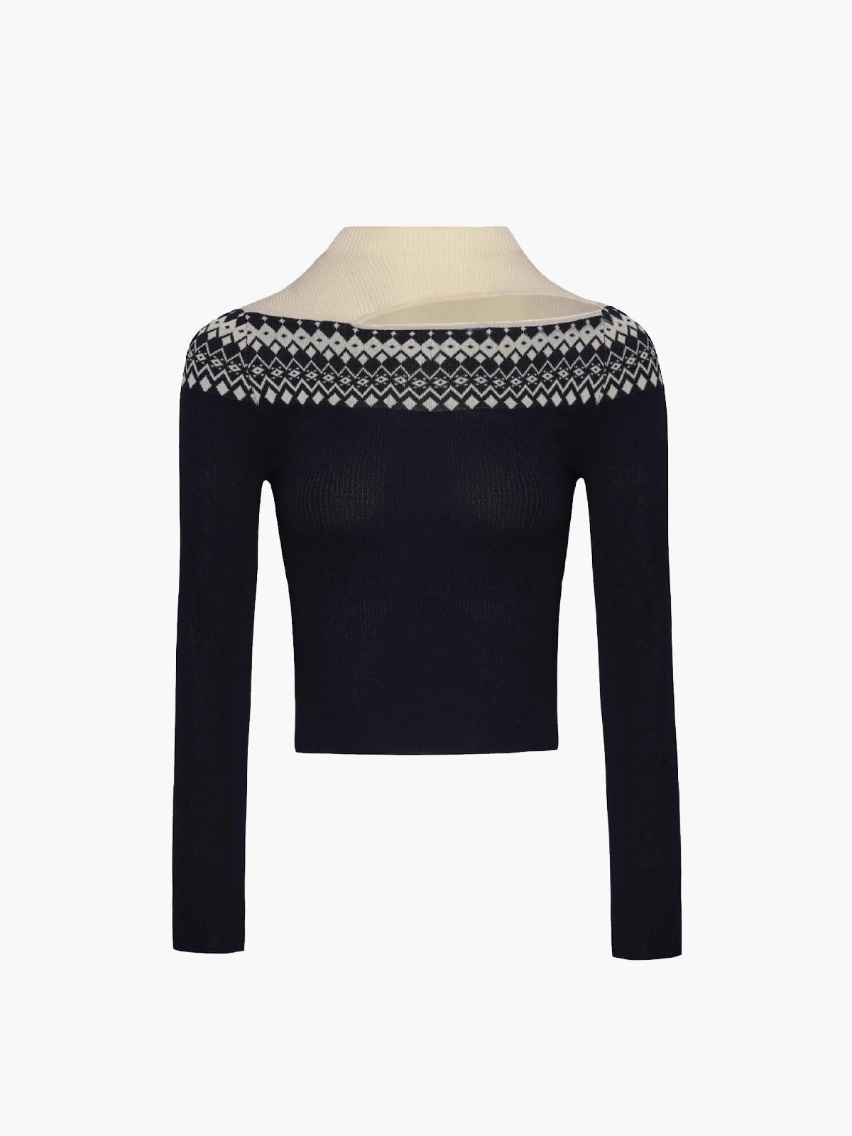 Two Tone Cutout Slim Sweater