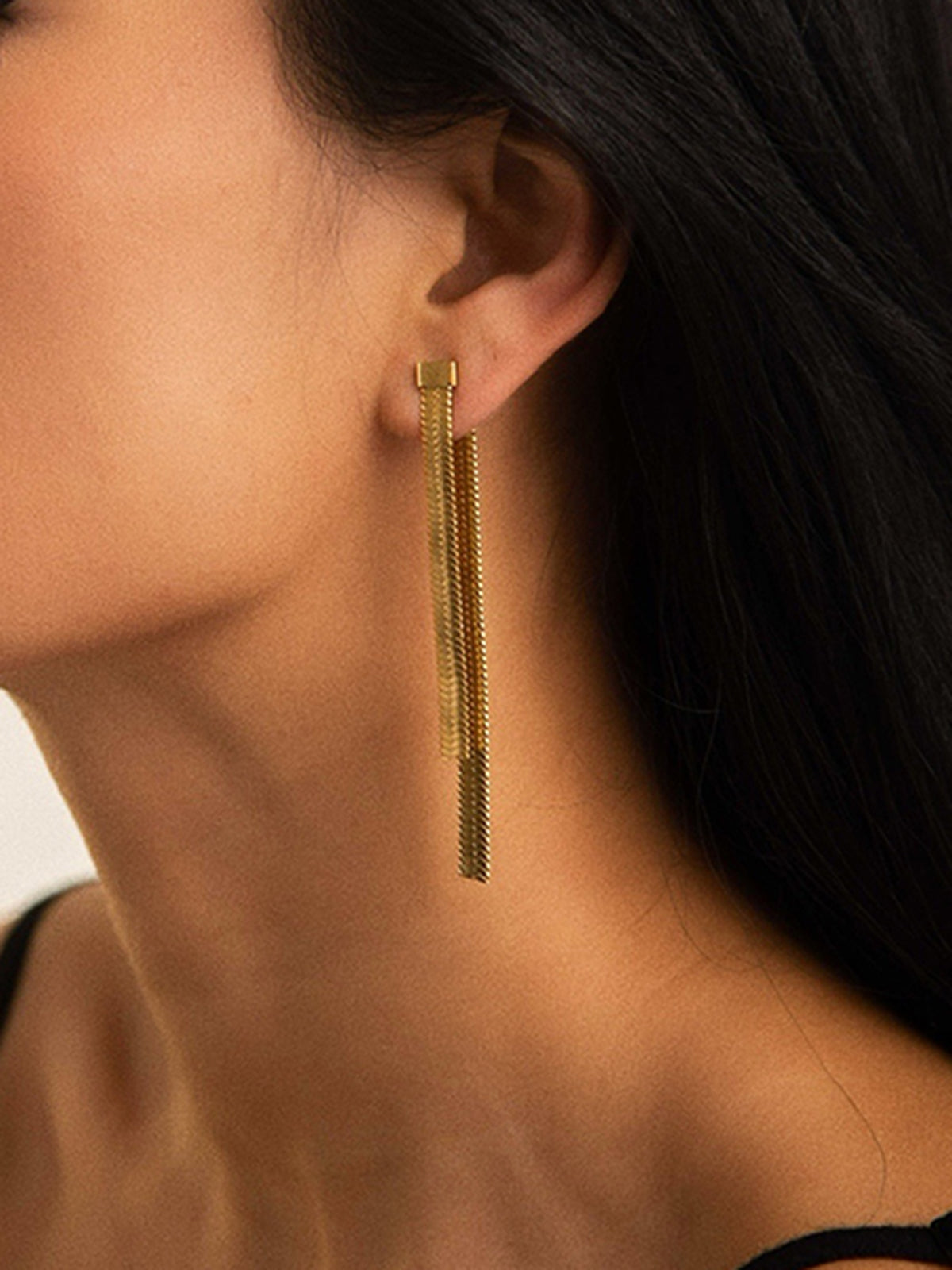 Golden Snake Chain Tassel Earrings