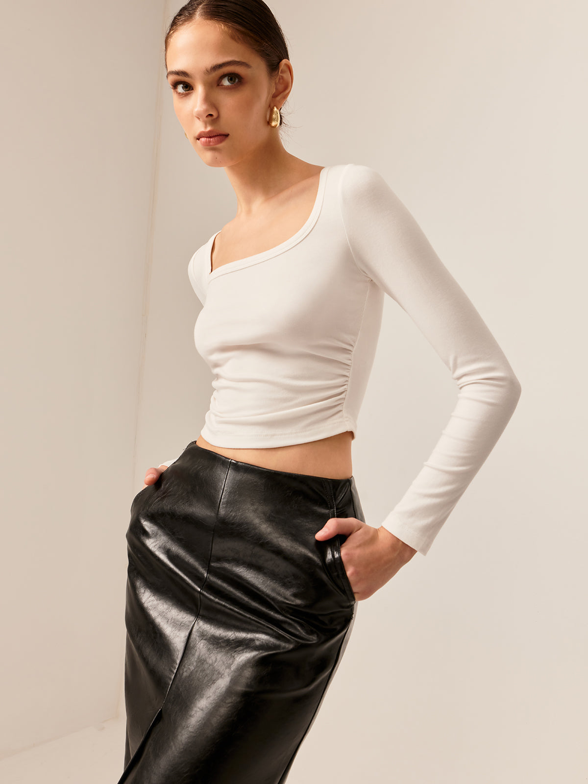 Backless Pleated Bow Crop T-Shirt