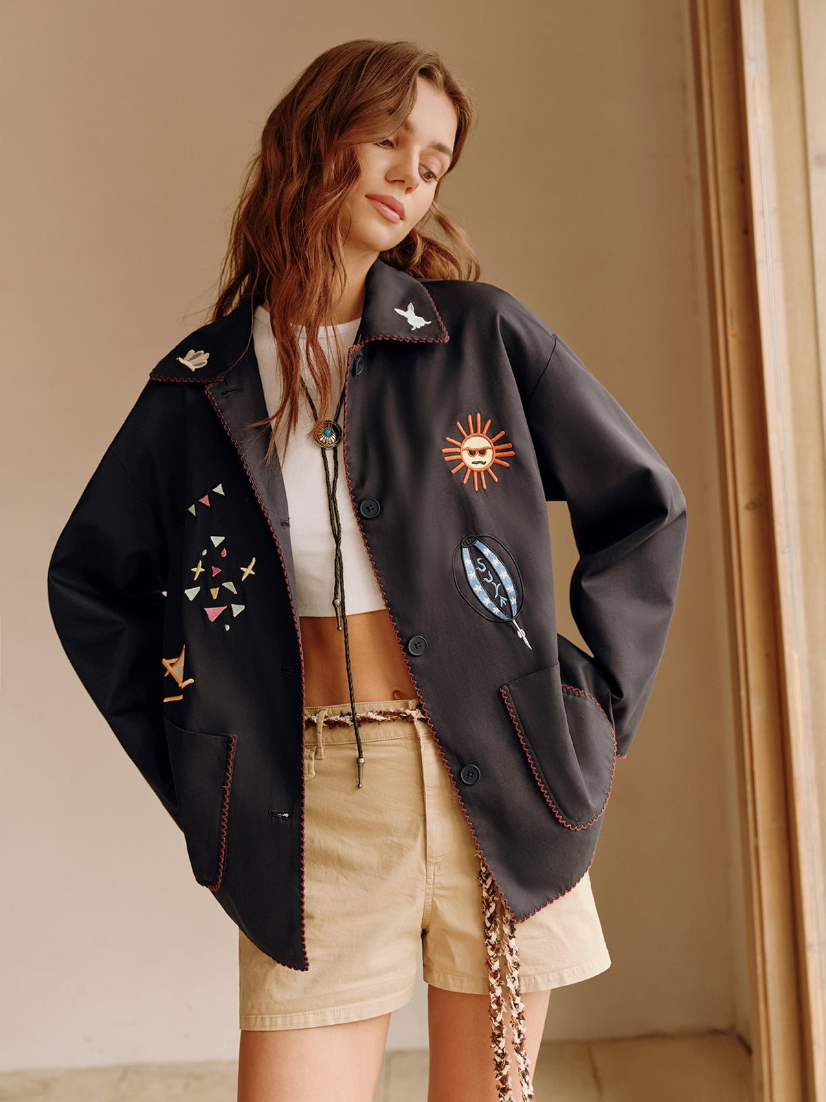 Boheme Embroidery Lapel Jacket