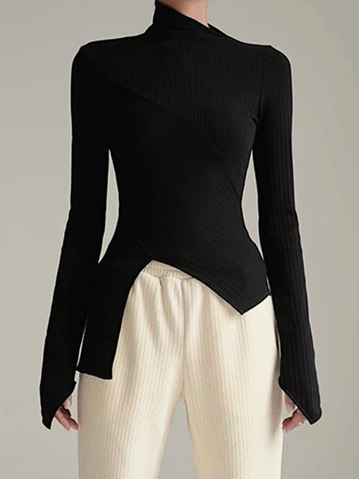 Asymmetrical Long Sleeve Slim Top