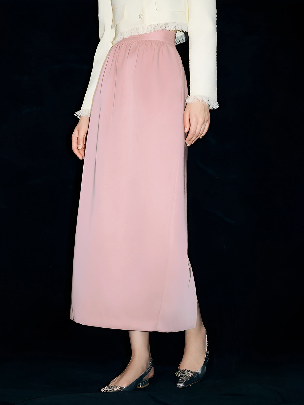 Satin Plain Pockets Midi Skirt