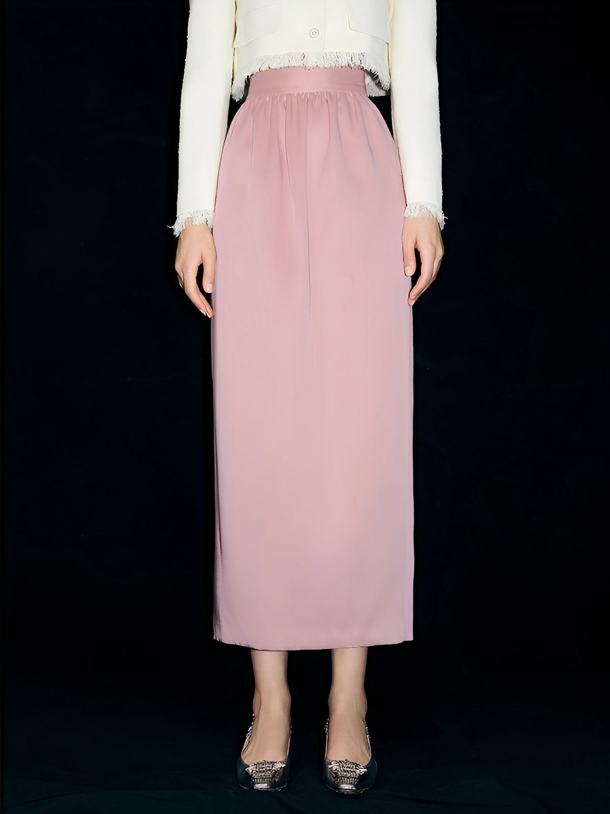 Satin Plain Pockets Midi Skirt