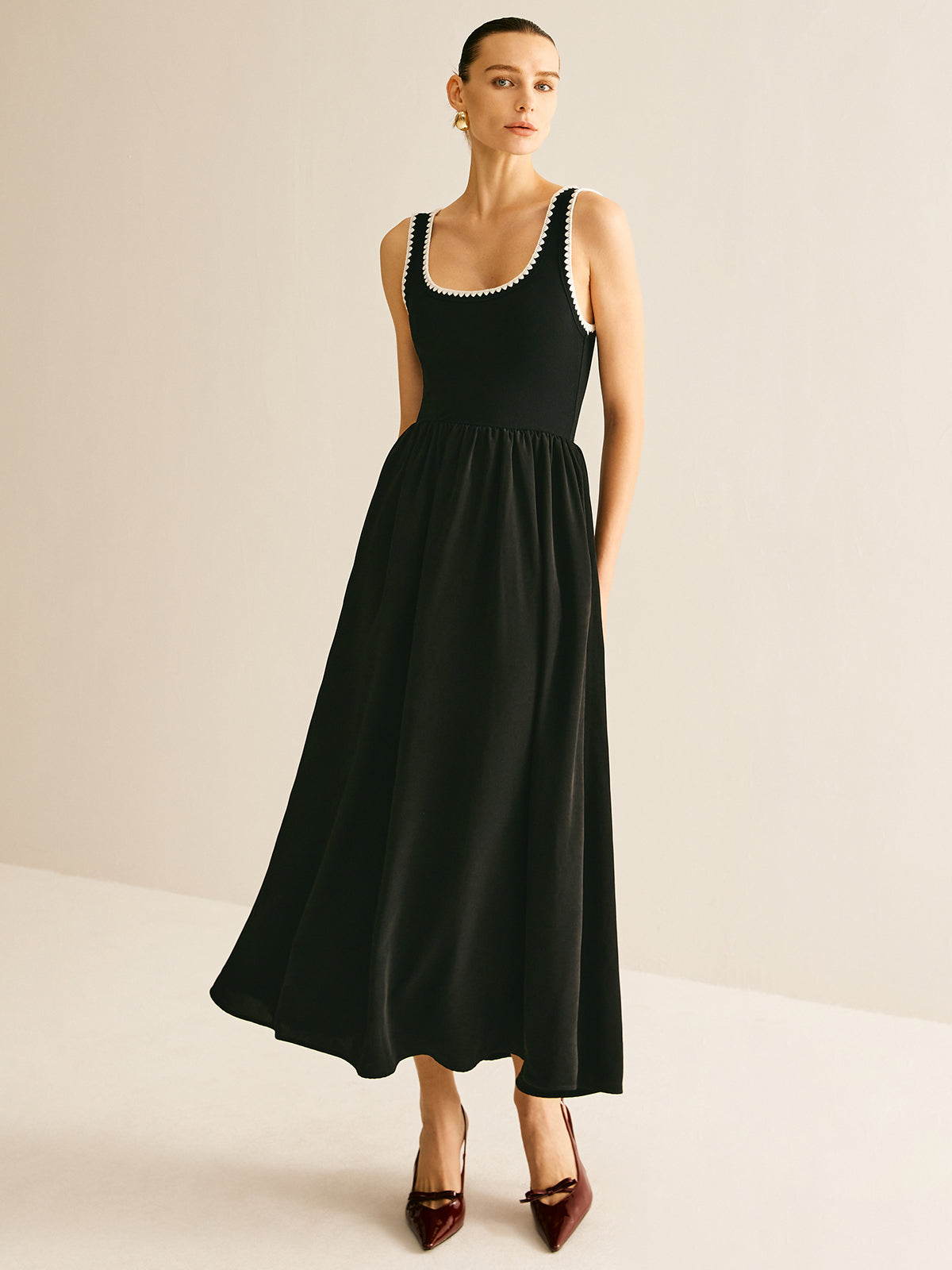 Contrast Trim Panel Flowy Tank Dress