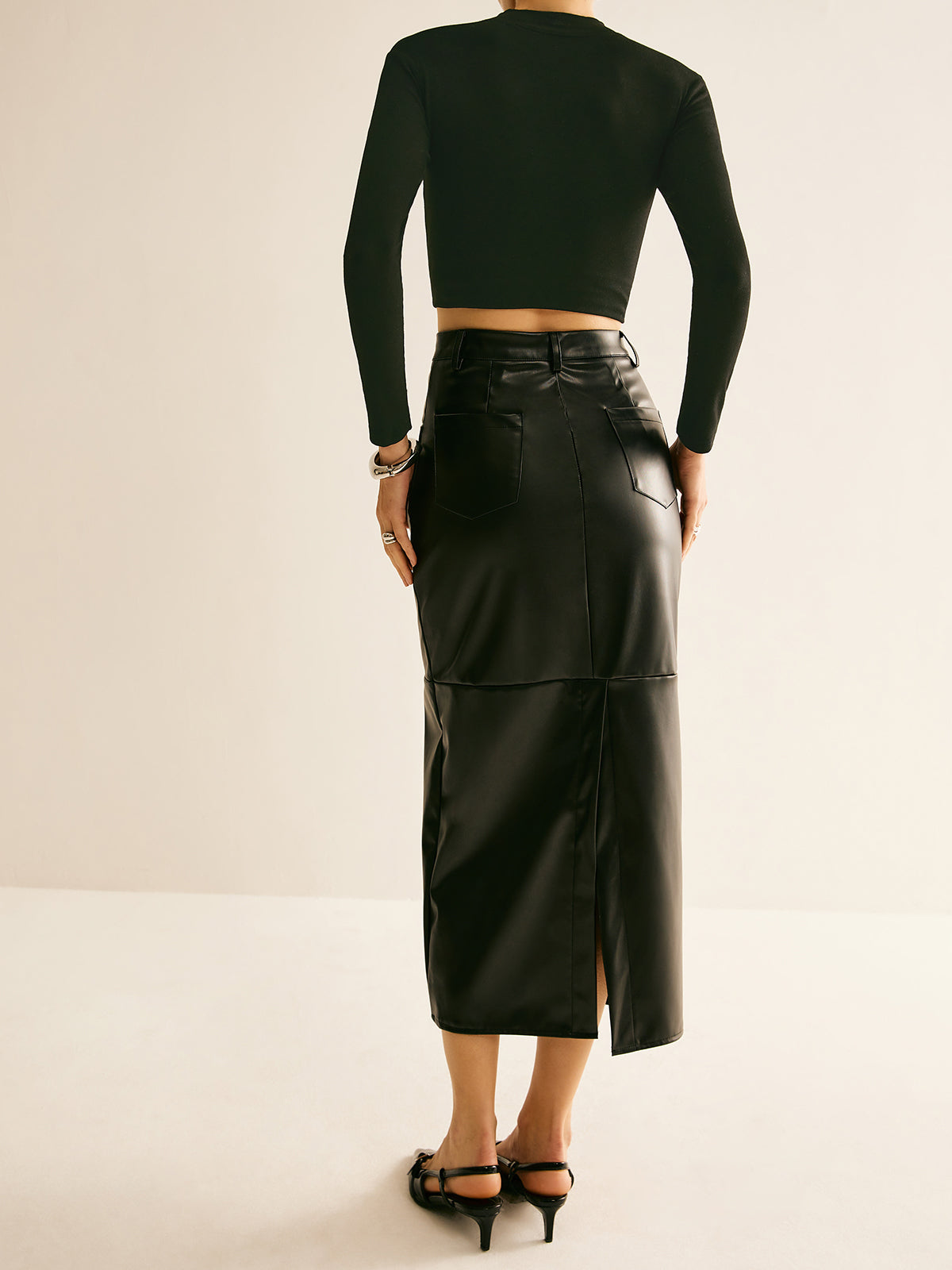 Piping PU Leather A-Line Skirt