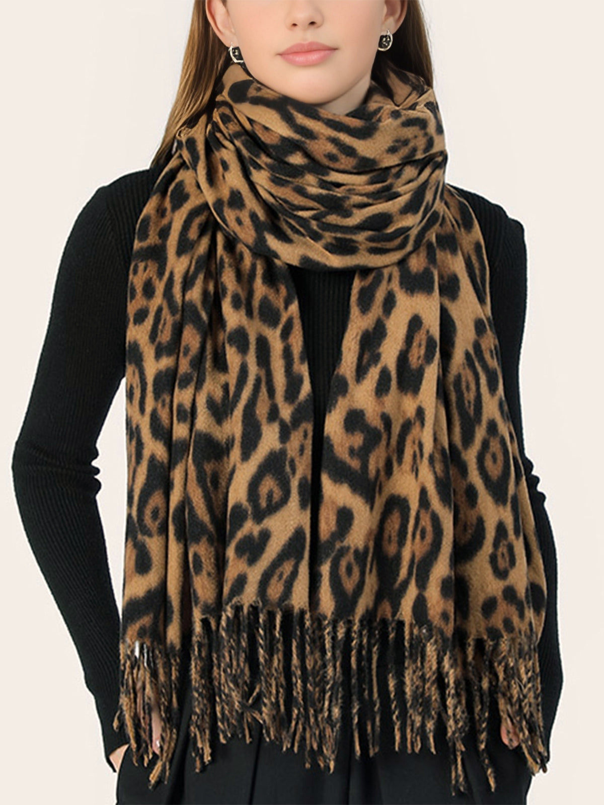 Leopard Printed Tassel Warm Scarf