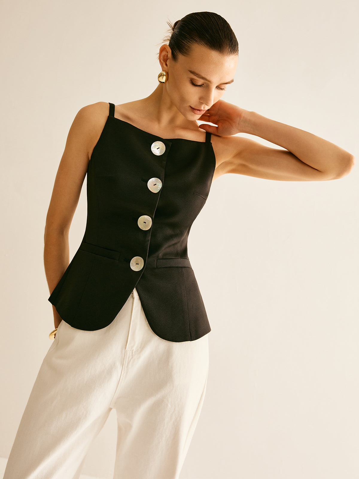 Button Split Cami Vest