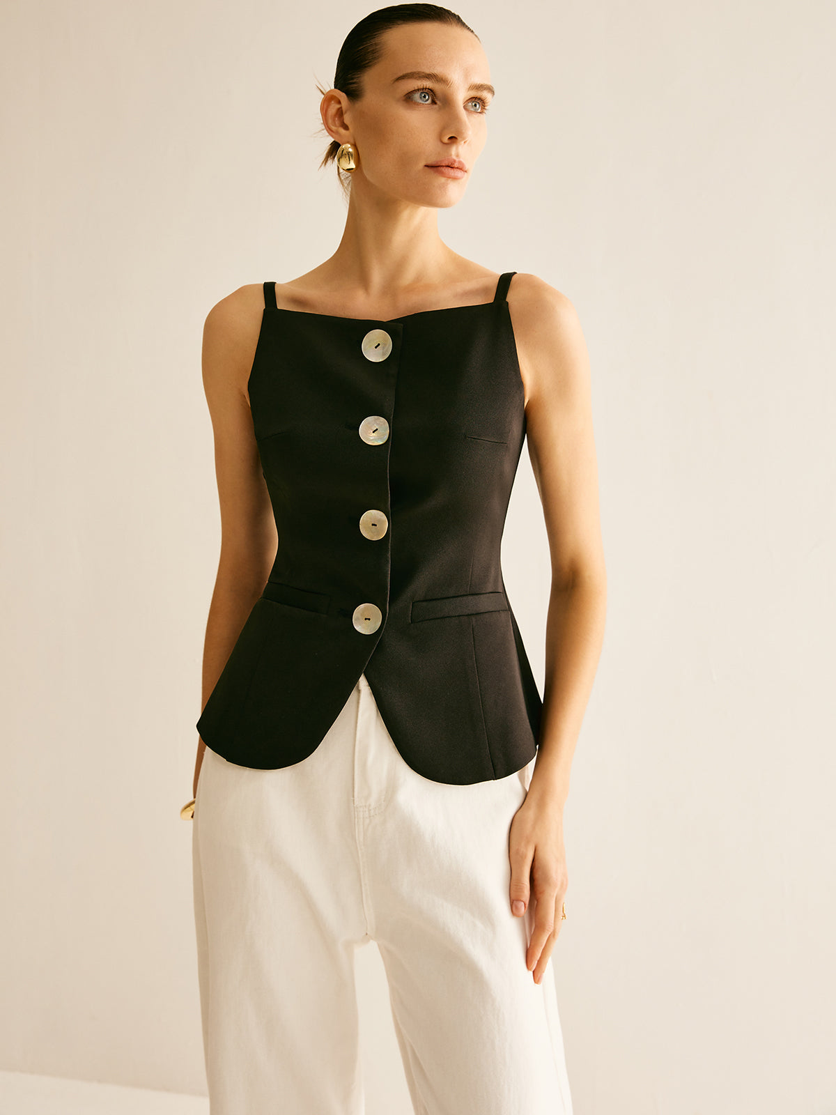 Button Split Cami Vest