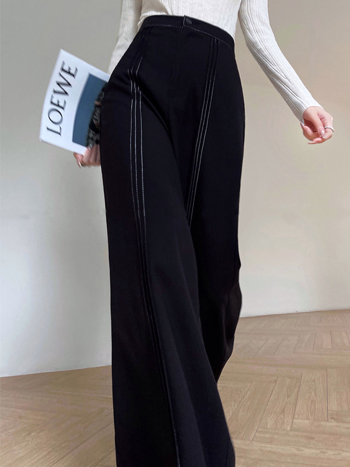 Contrast Bars Wide-Leg Flare Pants