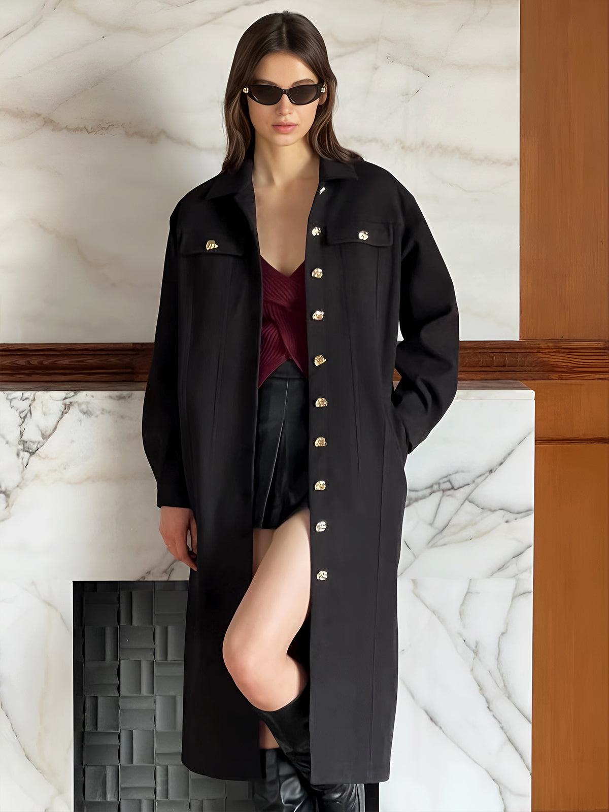 Leisure Metal Detail Belted Coat