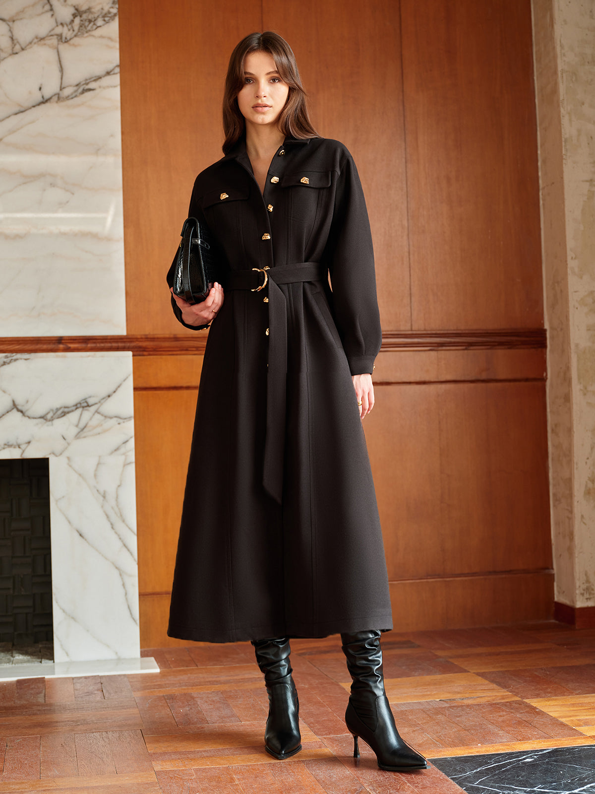 Leisure Metal Detail Belted Coat