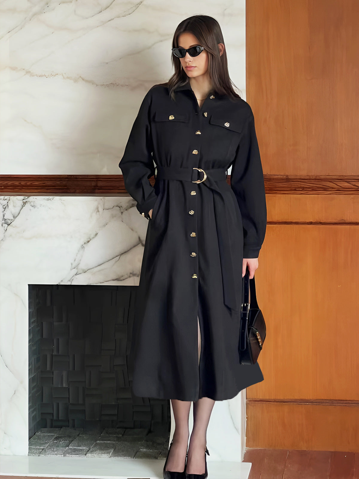 Leisure Metal Detail Belted Coat