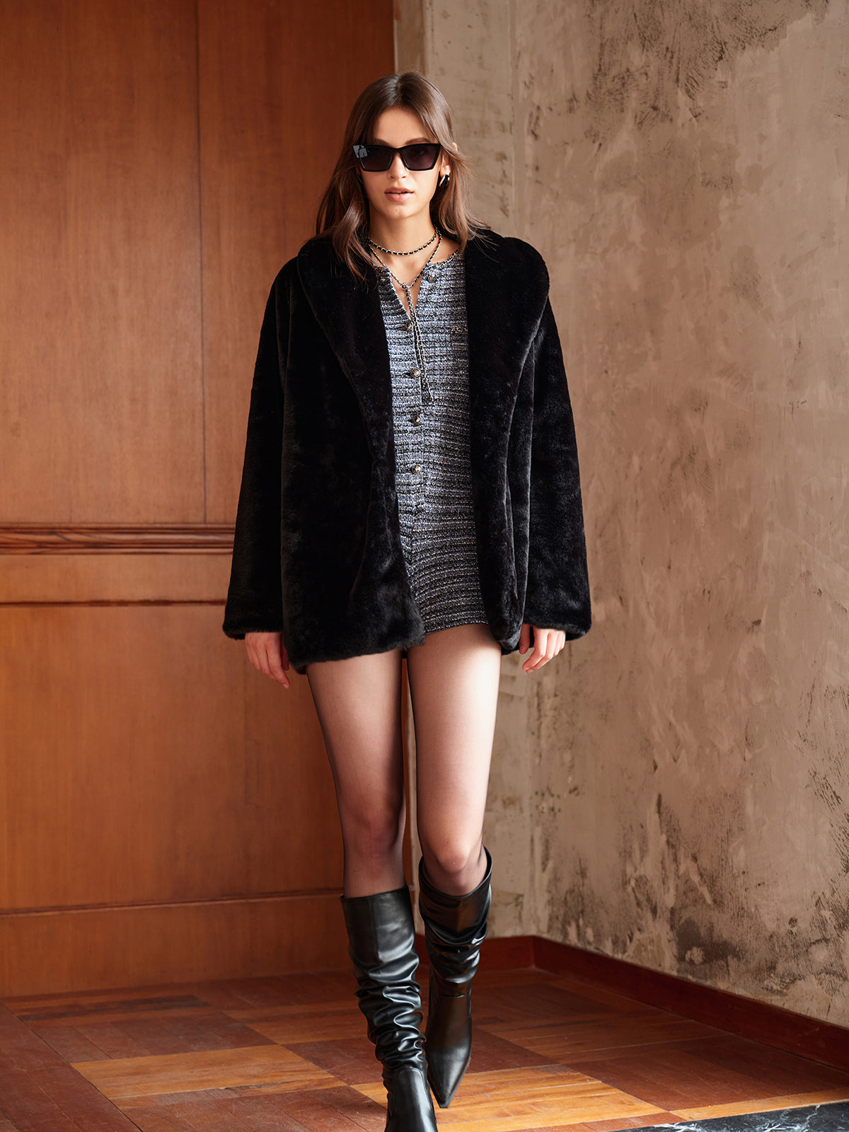 Ultra Warm Draped Faux Fur Coat