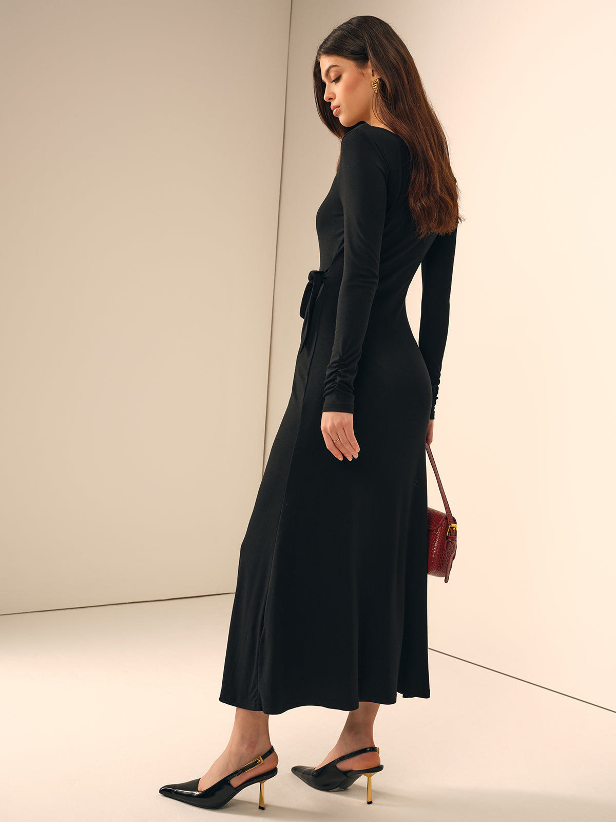 Long Sleeve Knotted Slim Dress