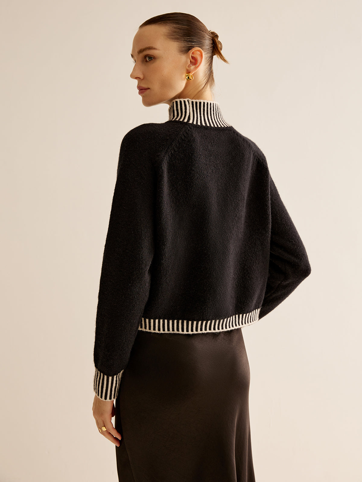 Mock Neck Contrast Pinstripe Sweater