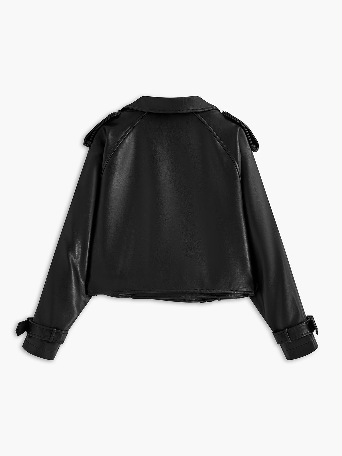 Faux Leather Buckle-Belted Jacket