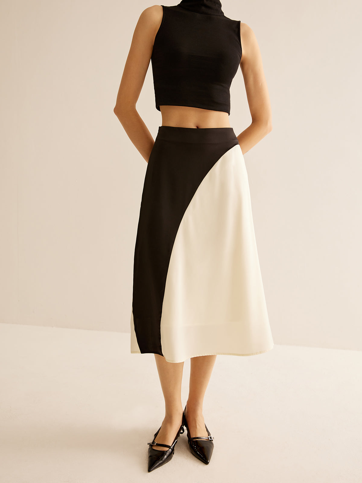 Color Block Midi Skirt