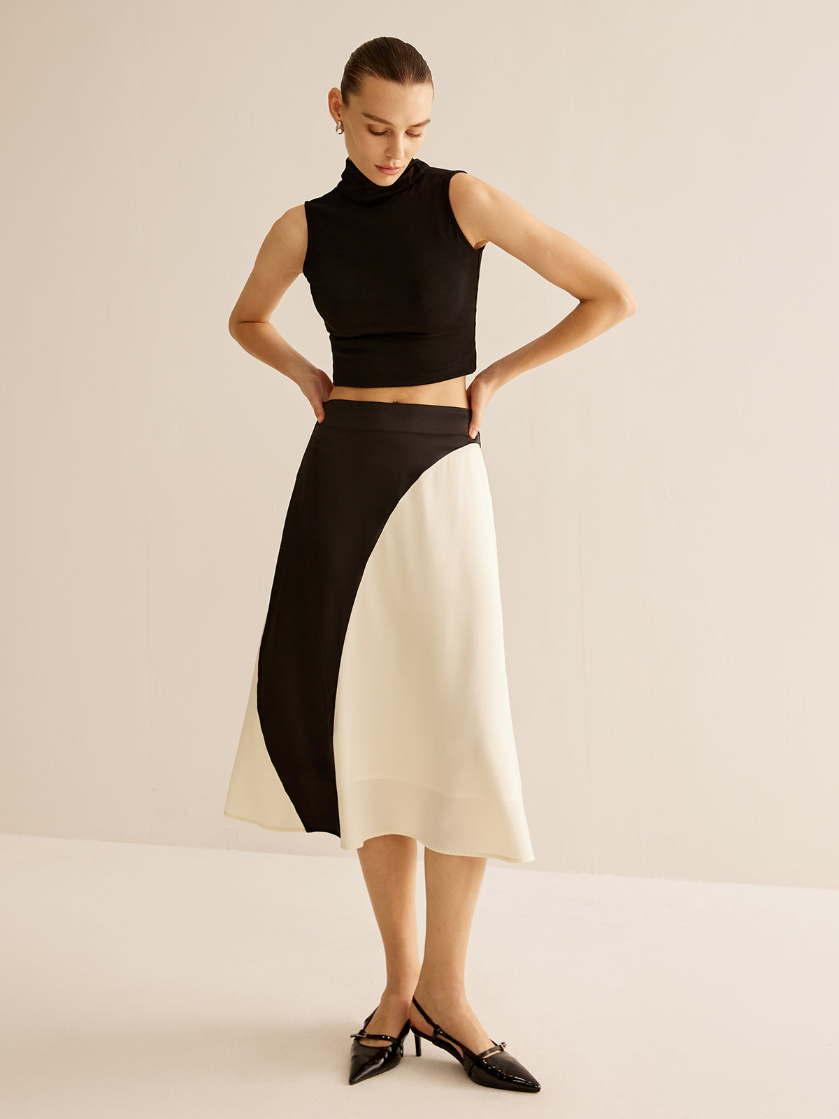 Color Block Midi Skirt