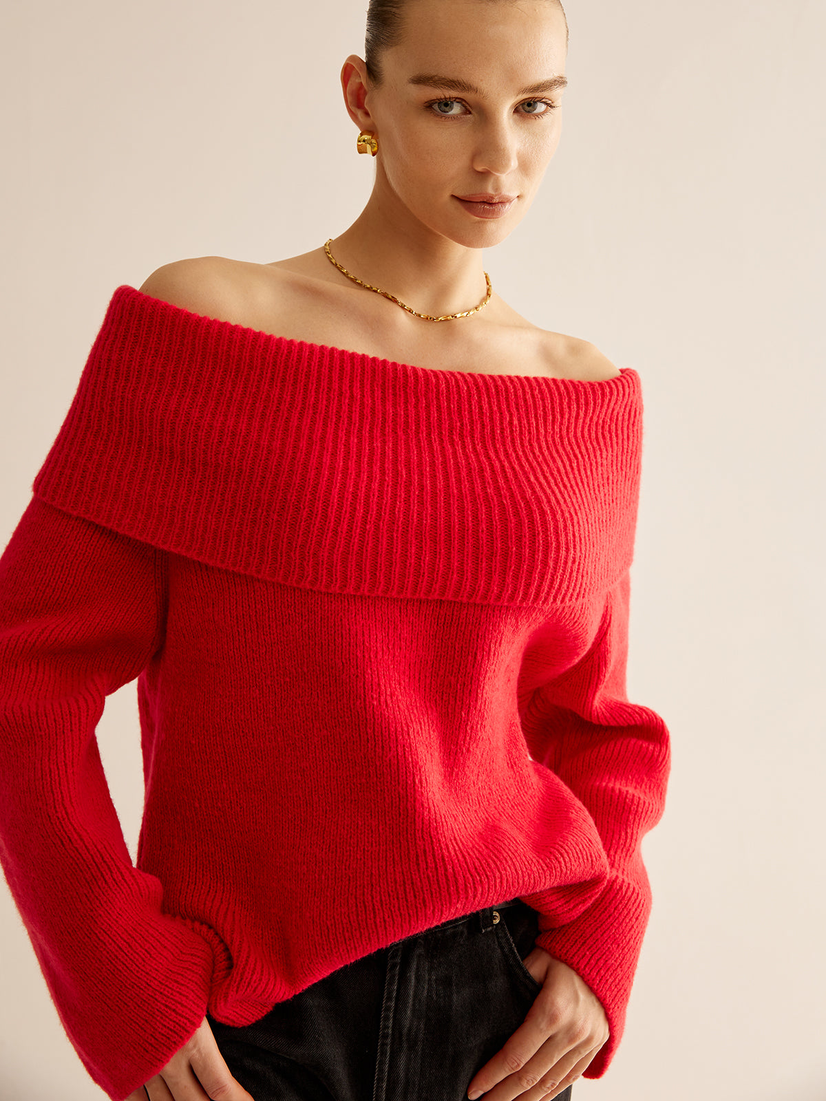 Off-Shoulder Ribbed Sweater