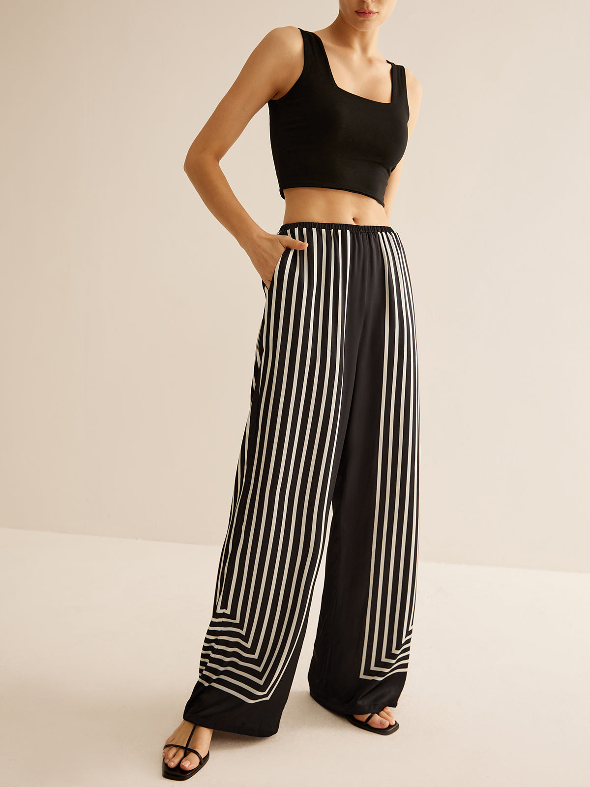 Geometric Pinstripe Satin Pants