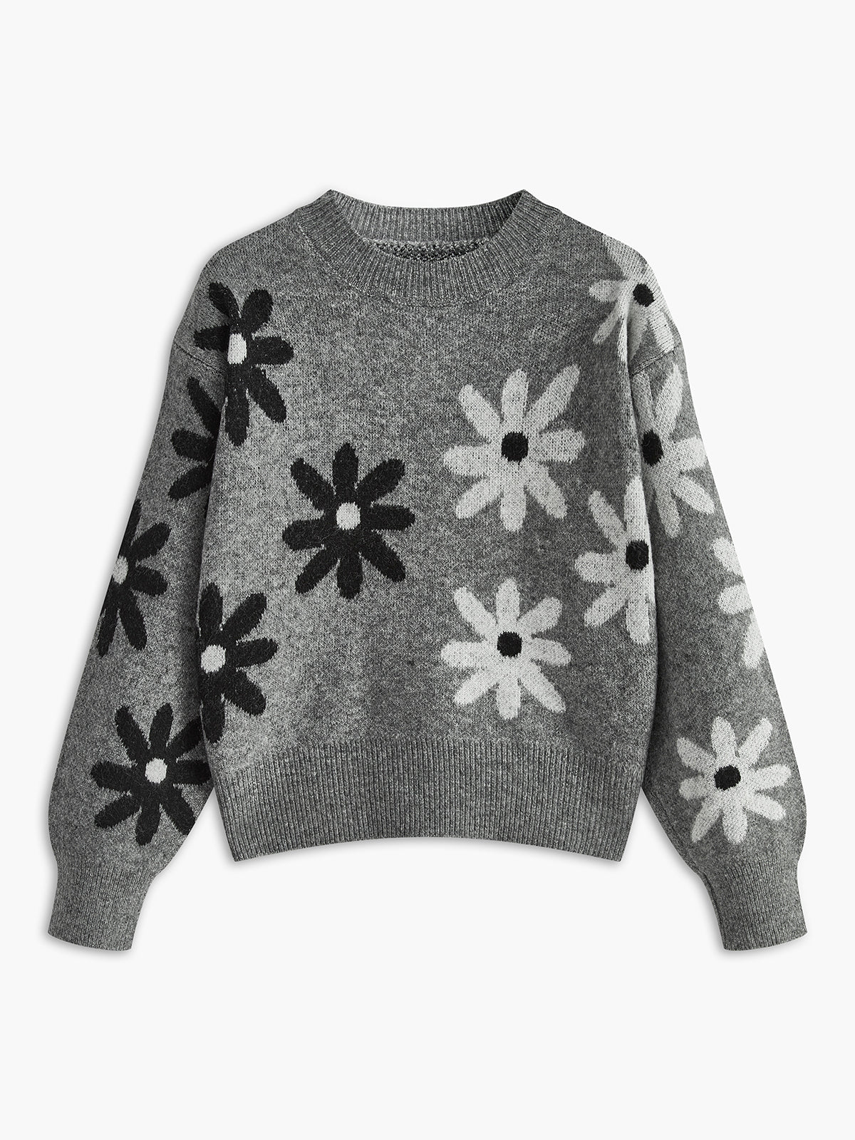 Crew Neck Daisy Pattern Sweater