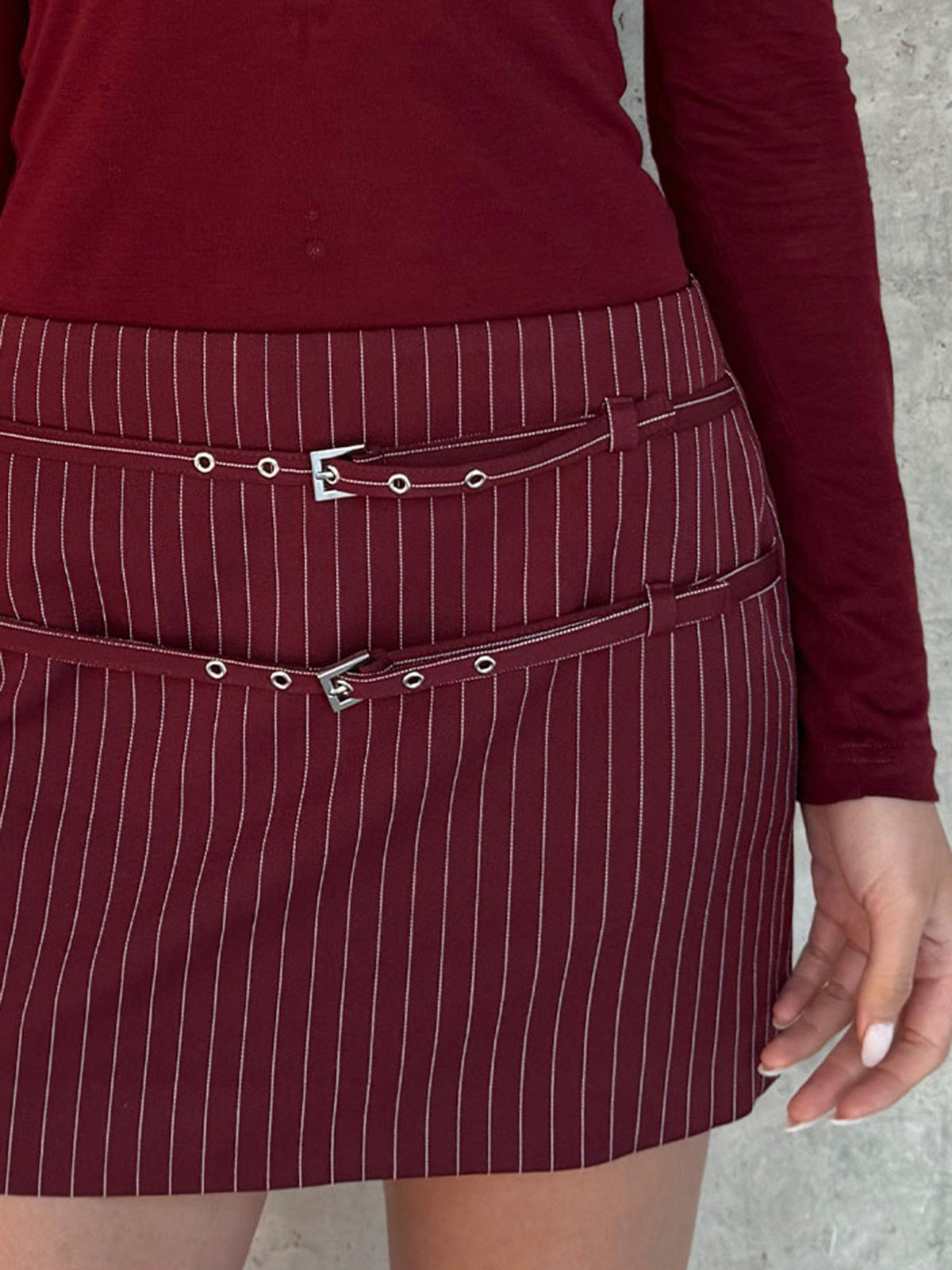 Belt-Decor Pinstripe Skirt