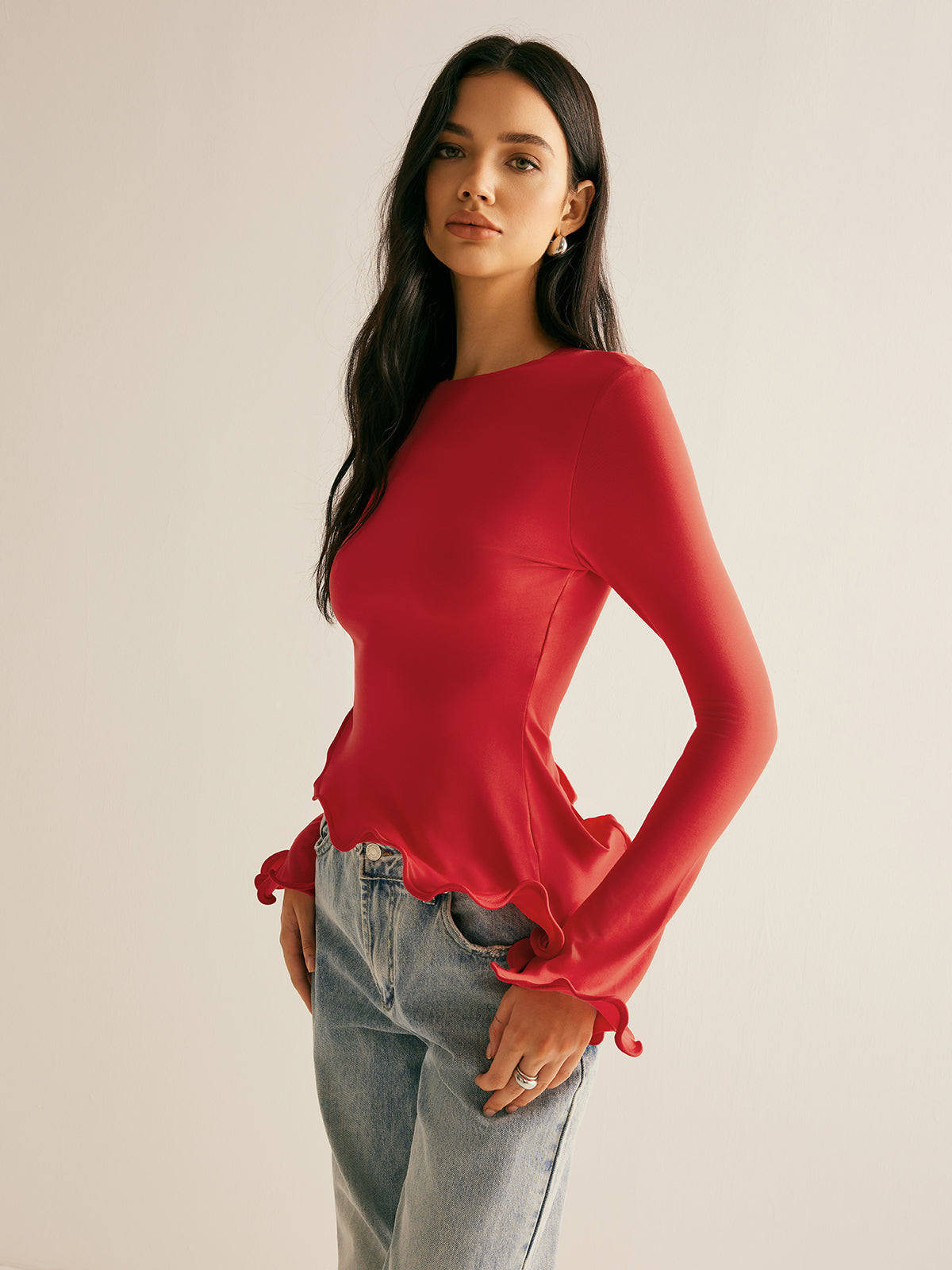 Asymmetrical Wave Trim Blouse