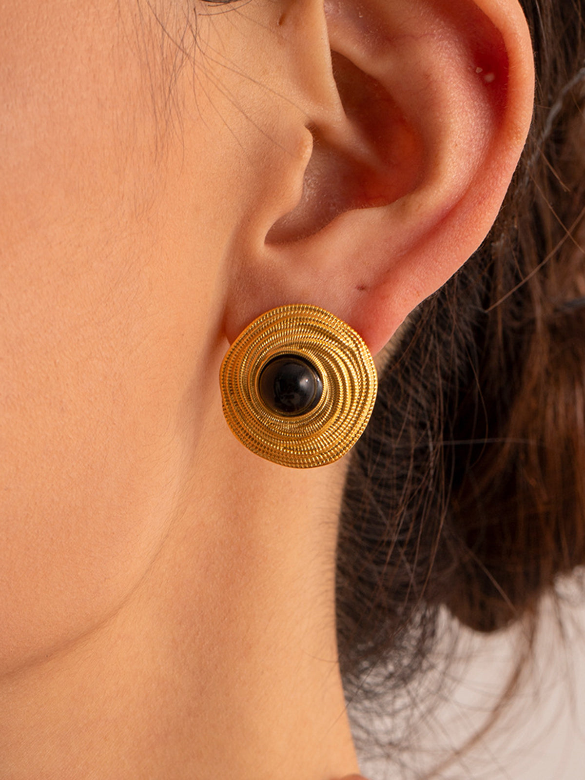 Golden Black Onyx Hoop Earrings