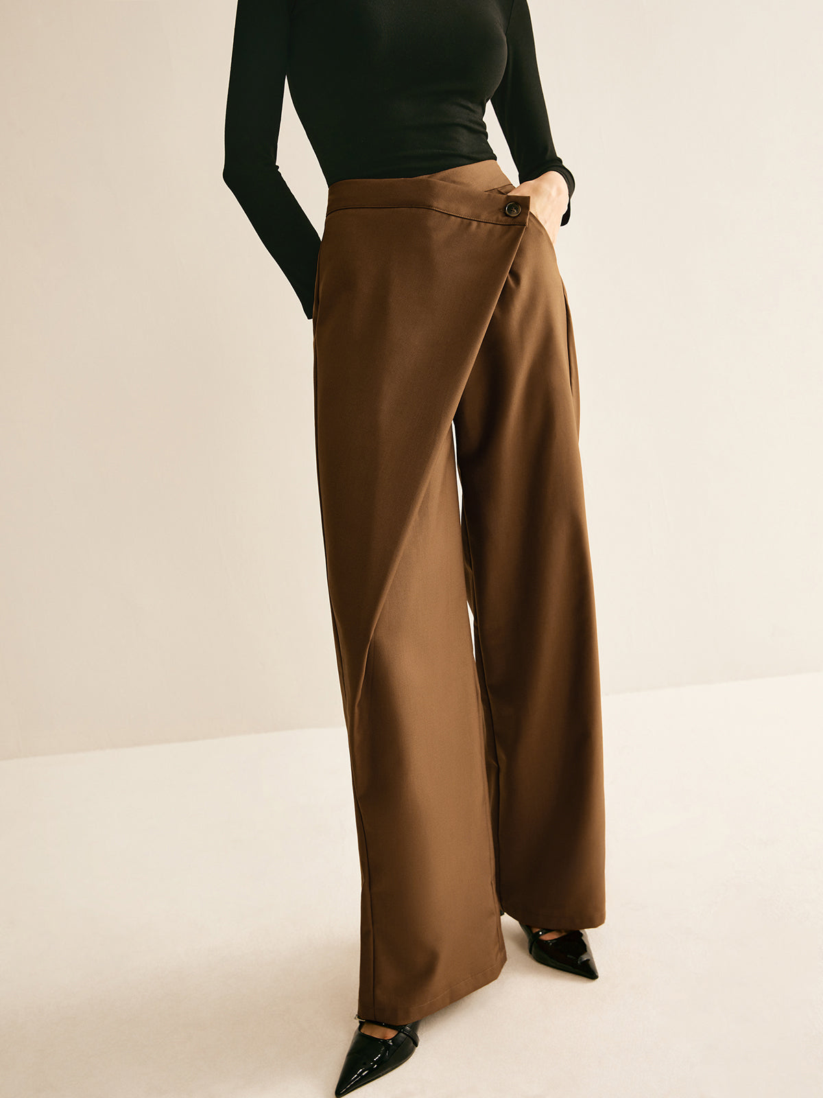 Asymmetrical Mid-Waist Straight Pants