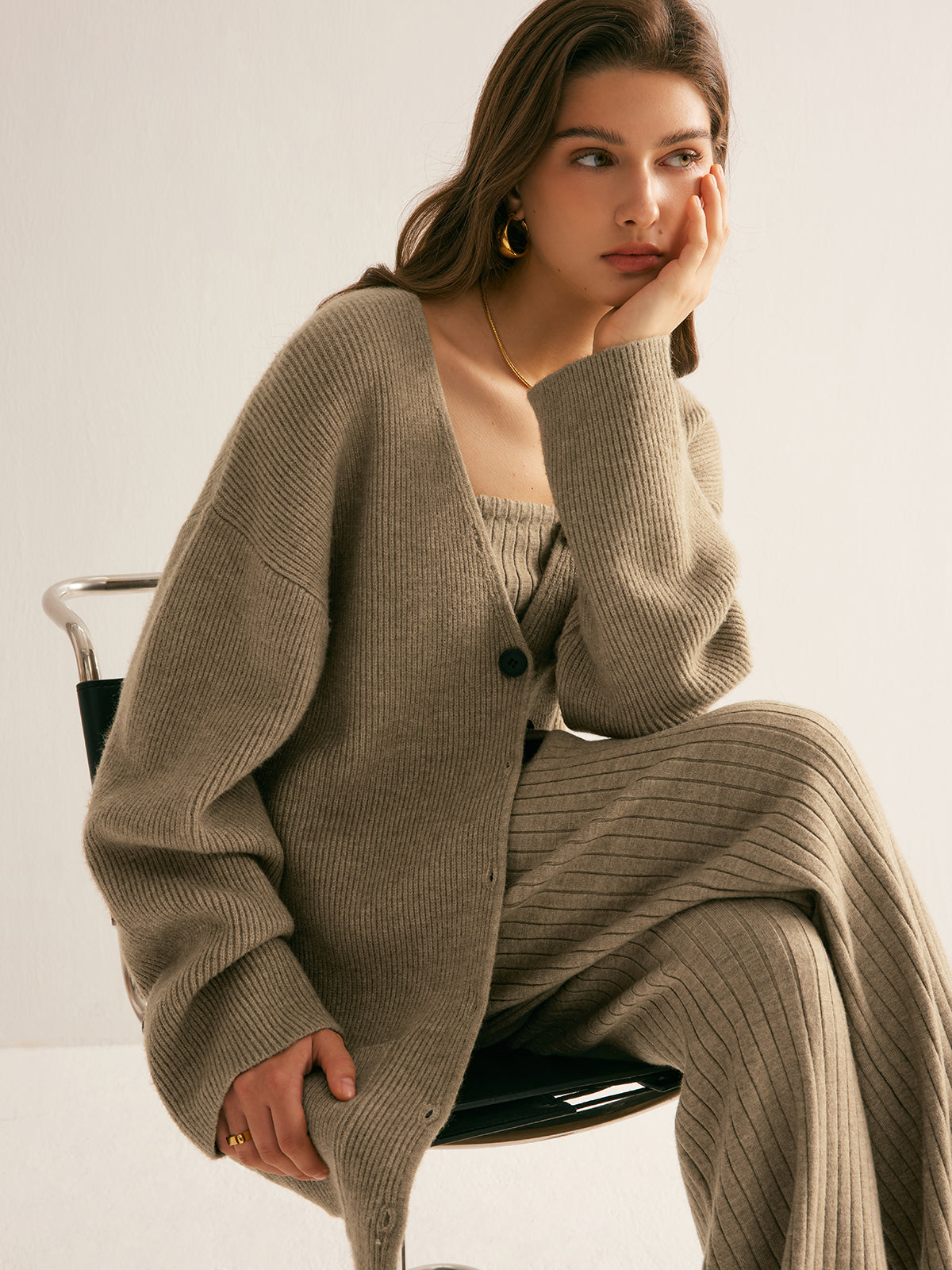 Ribbed Loose Knit Outerwear